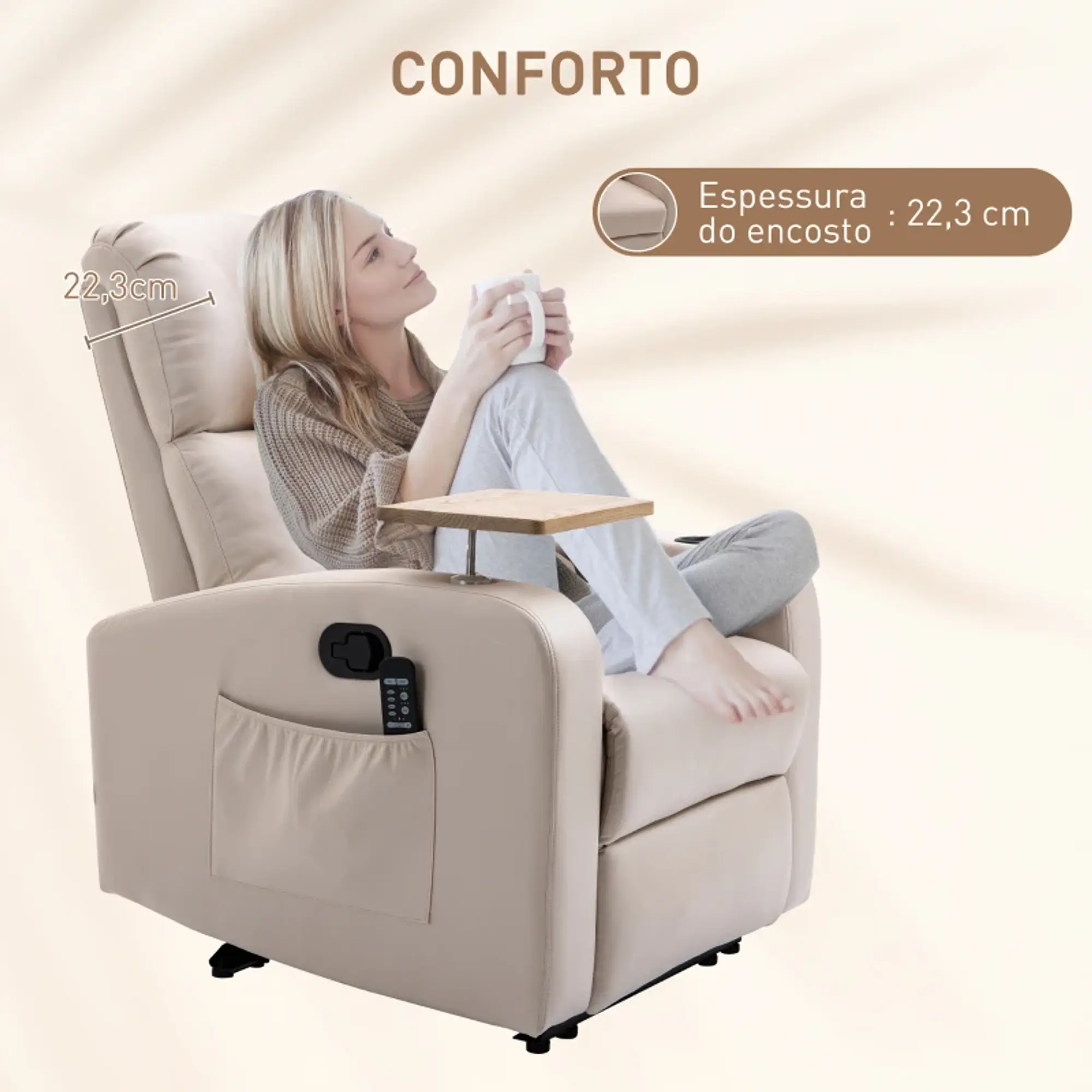 Poltrona de Massagem de Vibração Reclinação 145° com mesa de apoio 5