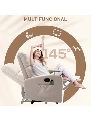Poltrona de Massagem de Vibração Reclinação 145° com mesa de apoio