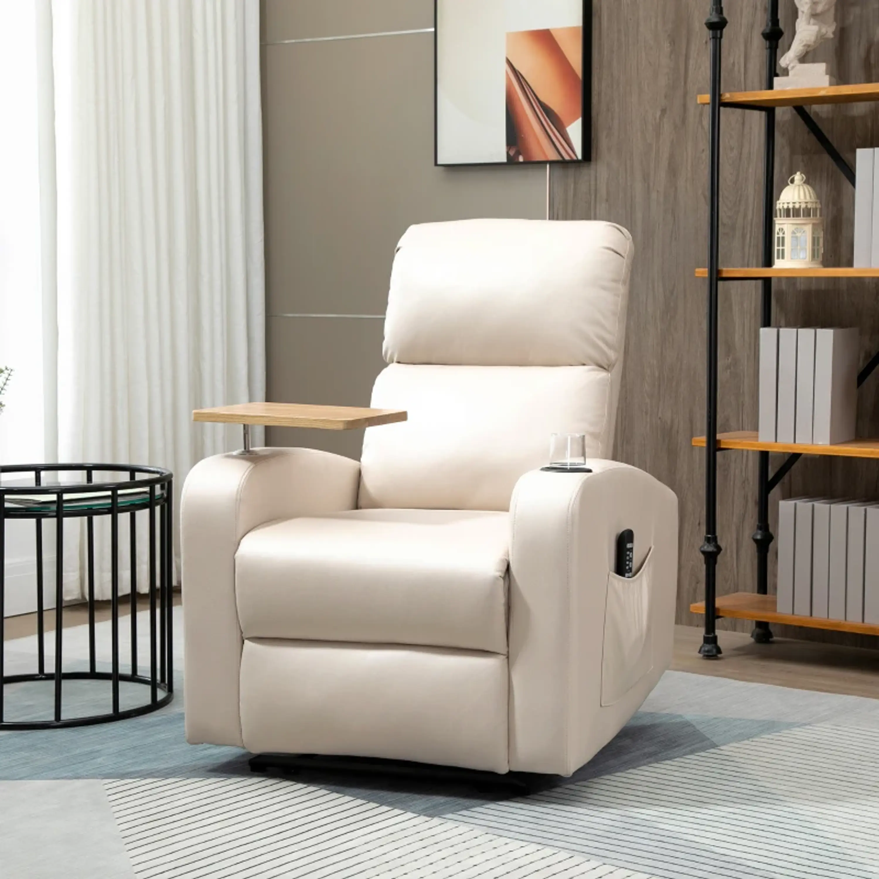 Poltrona de Massagem de Vibração Reclinação 145° com mesa de apoio 9
