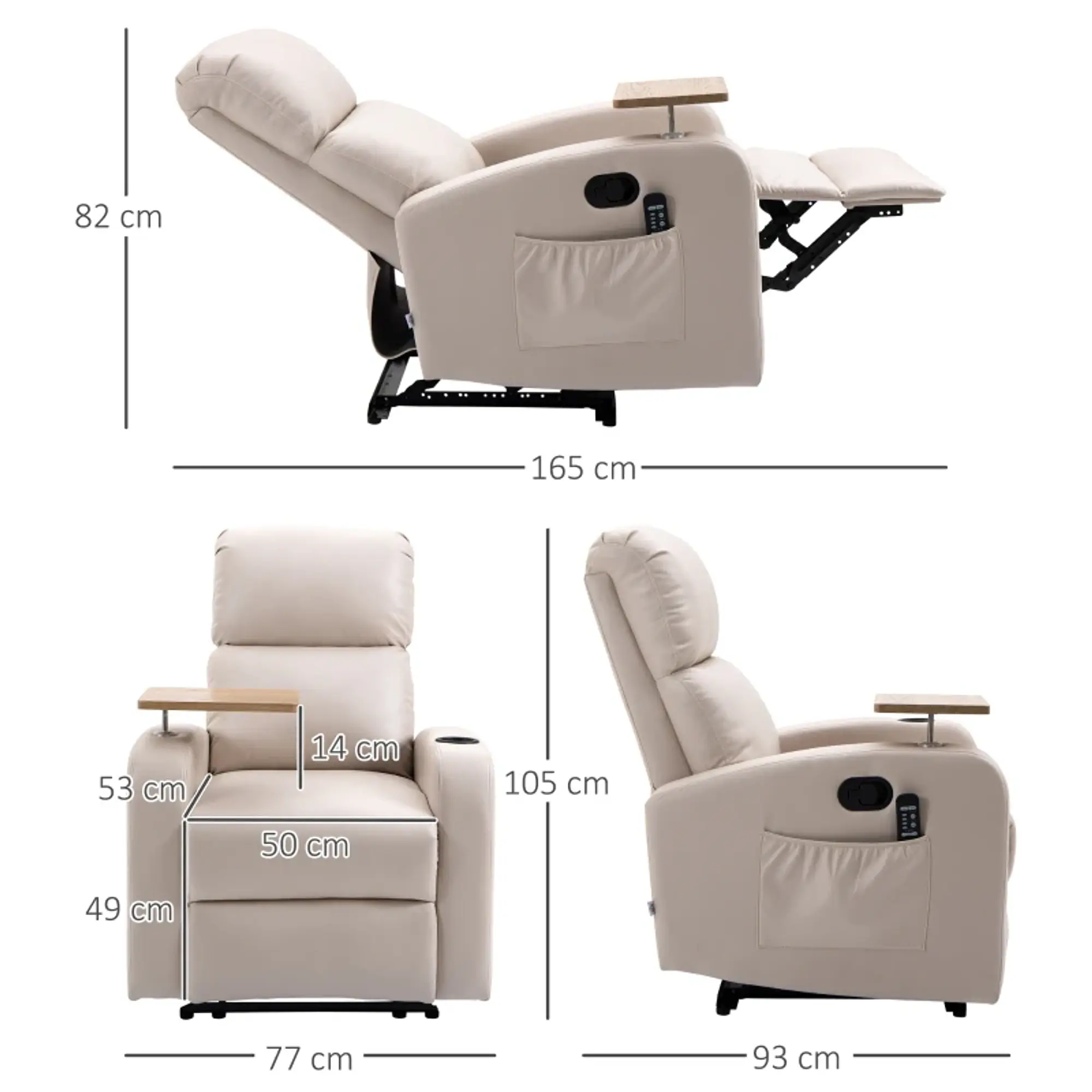 Poltrona de Massagem de Vibração Reclinação 145° com mesa de apoio 4