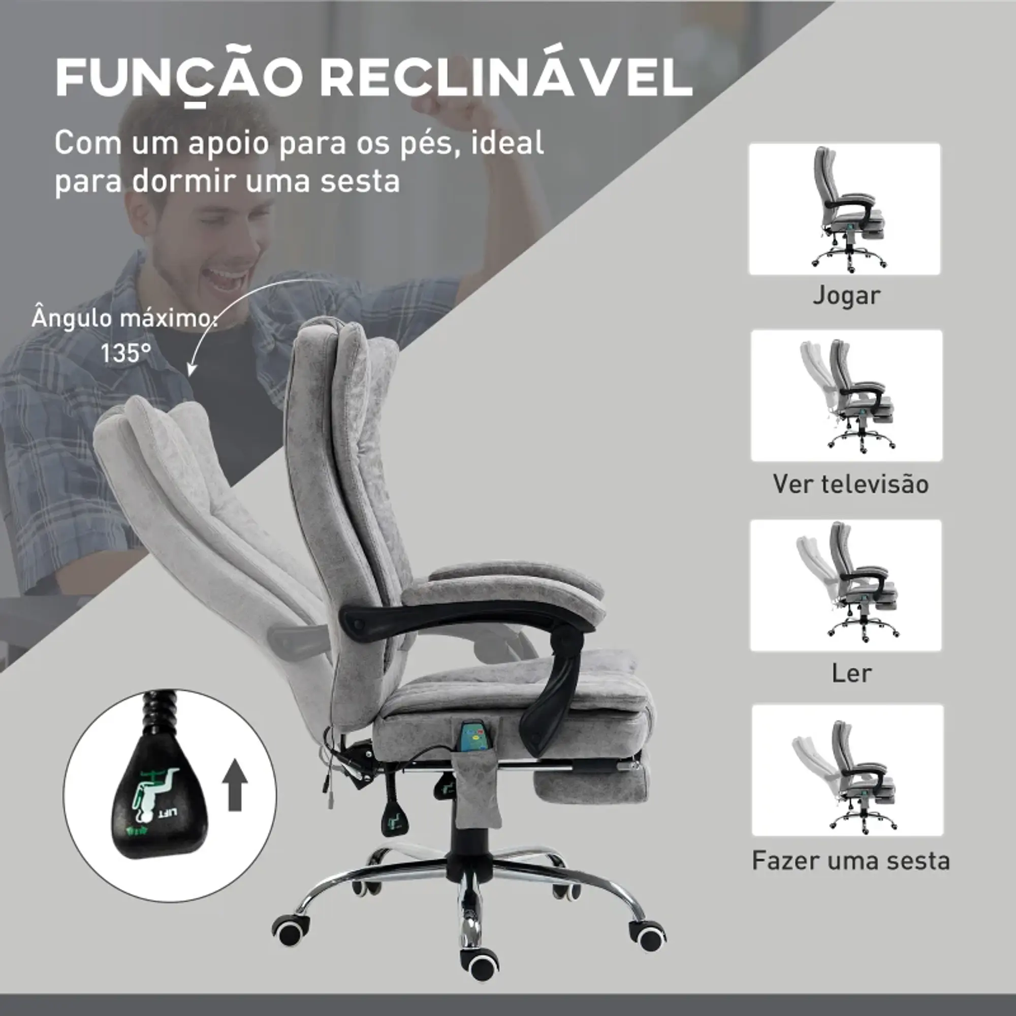 Cadeira de Escritório com 6 Pontos de Massagem 135º 9