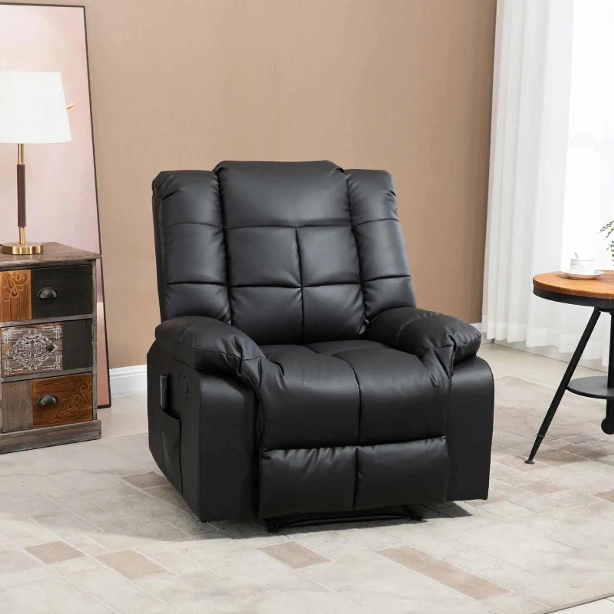 Poltrona Relax Reclinável com 8 Pontos de Massagem Controlo Remoto Estofada em PU 94x99x99 2