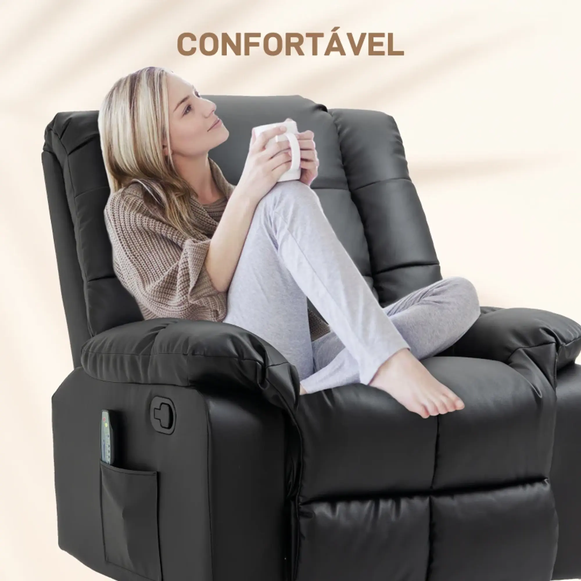 Poltrona Relax Reclinável com 8 Pontos de Massagem Controlo Remoto Estofada em PU 94x99x99 7