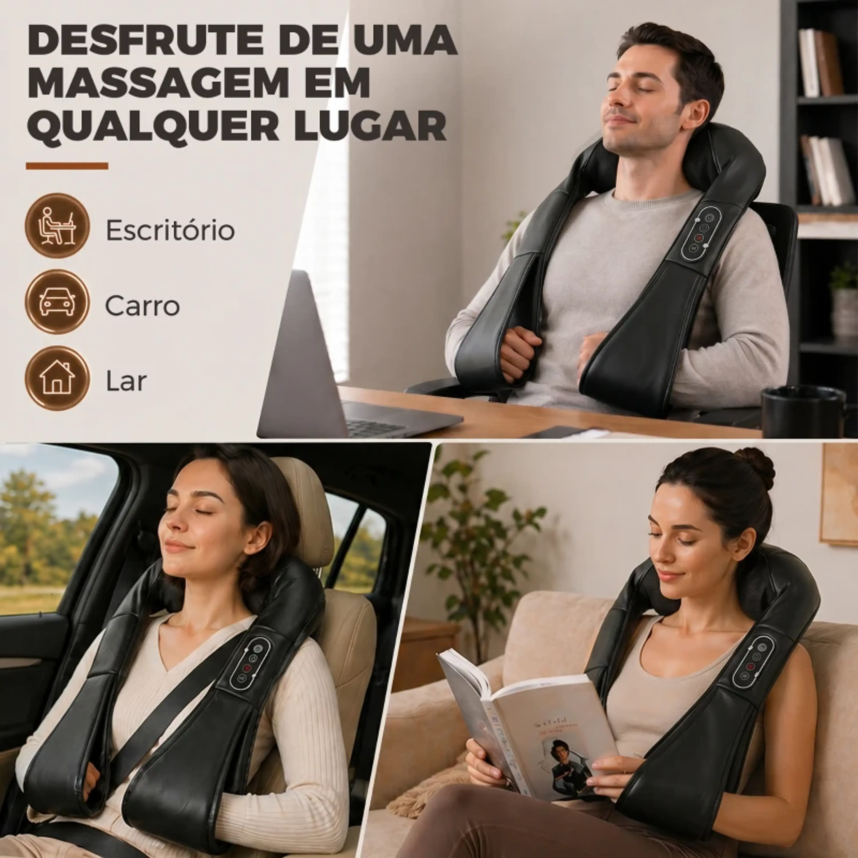Massageador Cervical e de Costas com Calor e 8 Nós Shiatsu 3 Intensidades de Amassamento 3D Preto 5