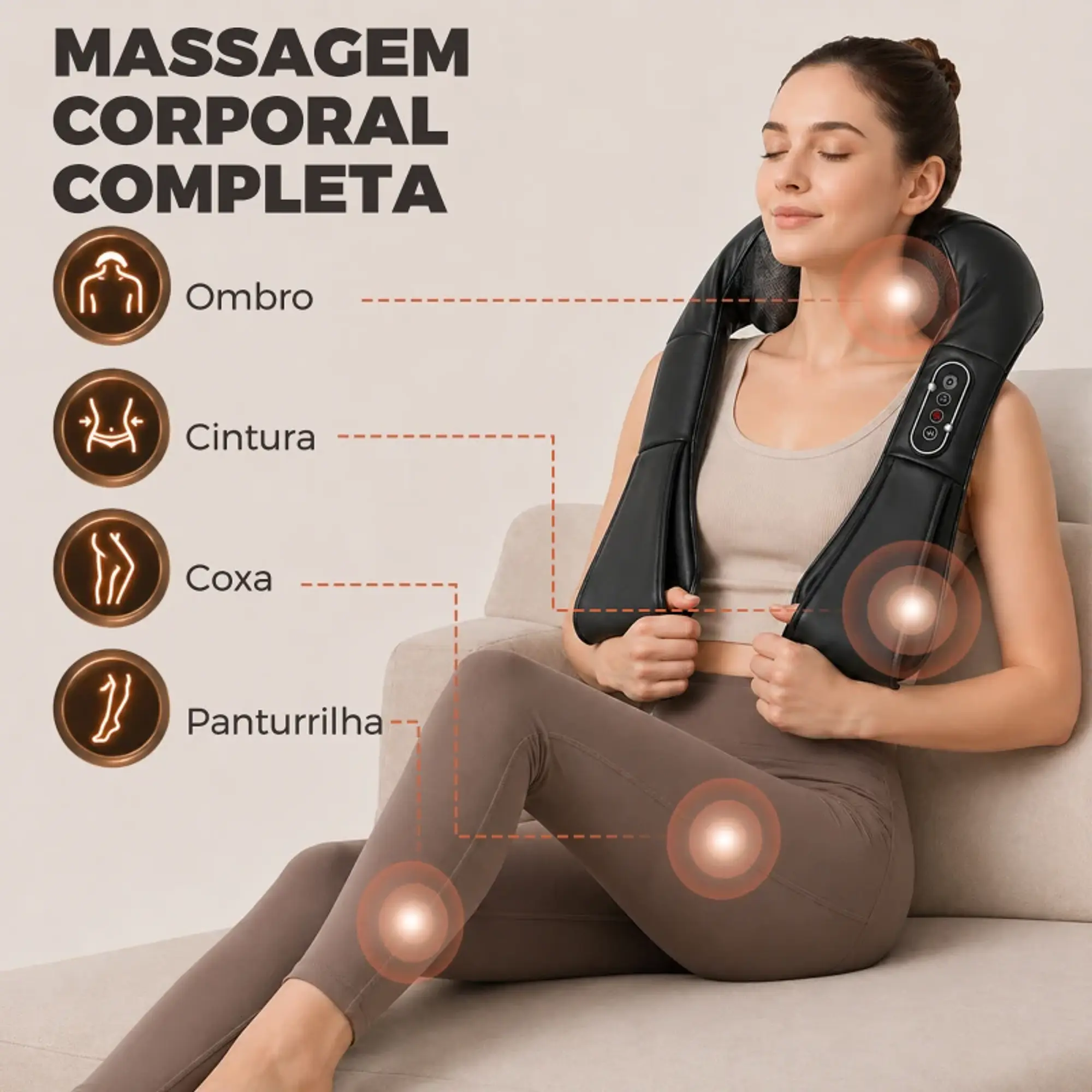 Massageador Cervical e de Costas com Calor e 8 Nós Shiatsu 3 Intensidades de Amassamento 3D Preto 3