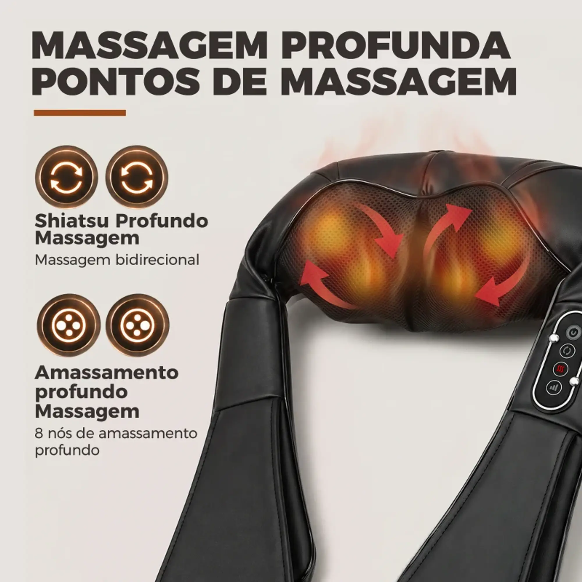 Massageador Cervical e de Costas com Calor e 8 Nós Shiatsu 3 Intensidades de Amassamento 3D Preto 8