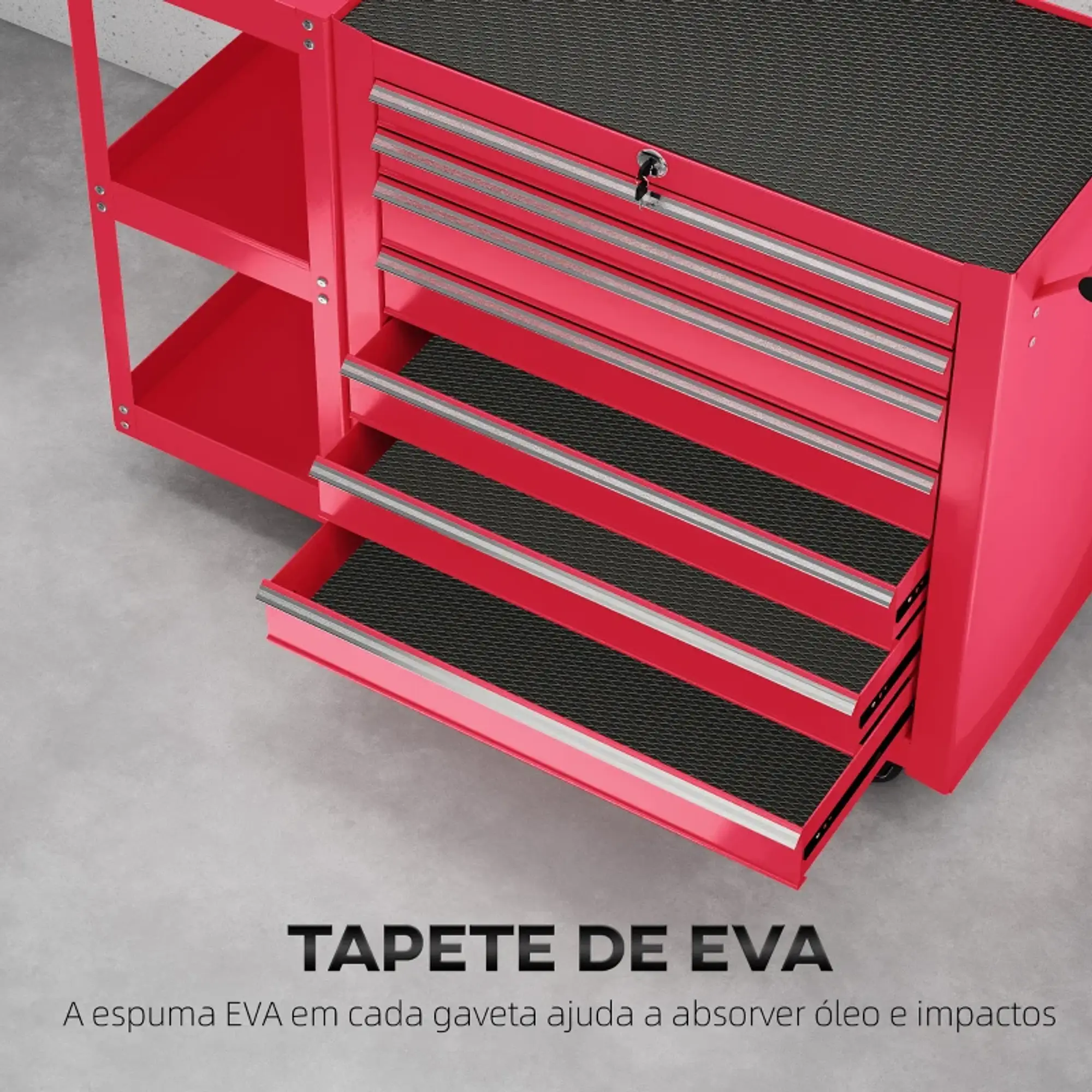 Carrinho de Ferramentas com 7 Gavetas Estante de 3 Níveis 5