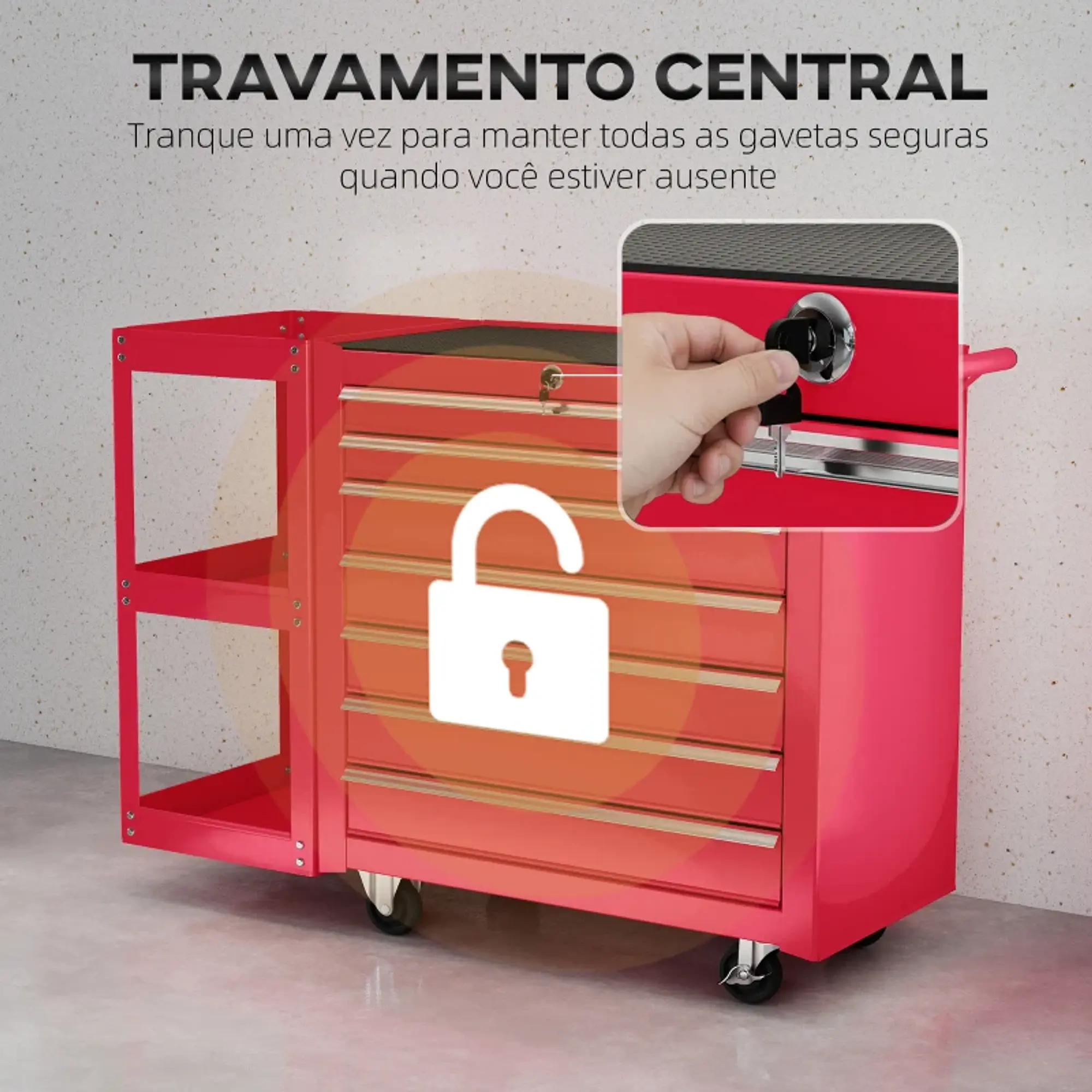 Carrinho de Ferramentas com 7 Gavetas Estante de 3 Níveis 6