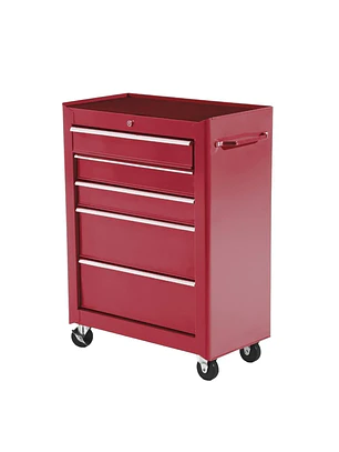 Carrinho de Ferramentas para Oficina com Rodas e 5 Gavetas Fechadura e Alça Lateral 61,5x33x85 cm