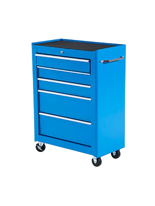 Carrinho de Ferramentas para Oficina com Rodas e 5 Gavetas Fechadura e Alça Lateral 61,5x33x85 cm