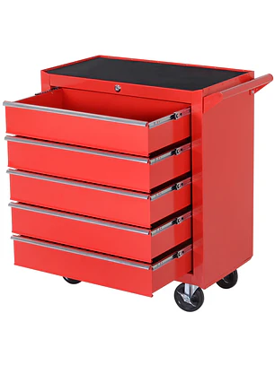 Carrinho de Ferramentas com 5 Gavetas Rodas Aço 69x33x75 cm Vermelho