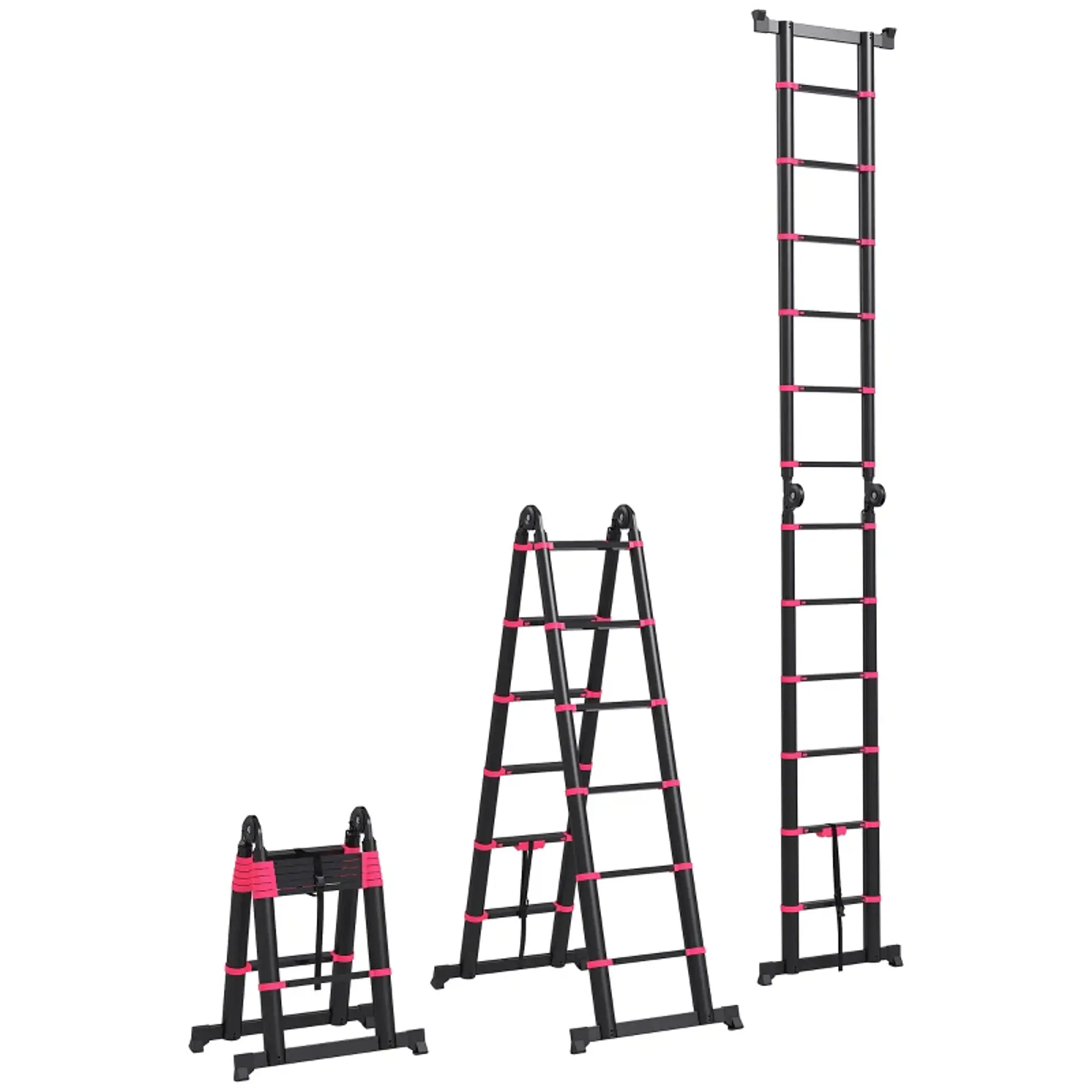  Escada Telescópica Retrátil - 12 Degraus 67,5x11x379 cm Preto e Vermelho 2
