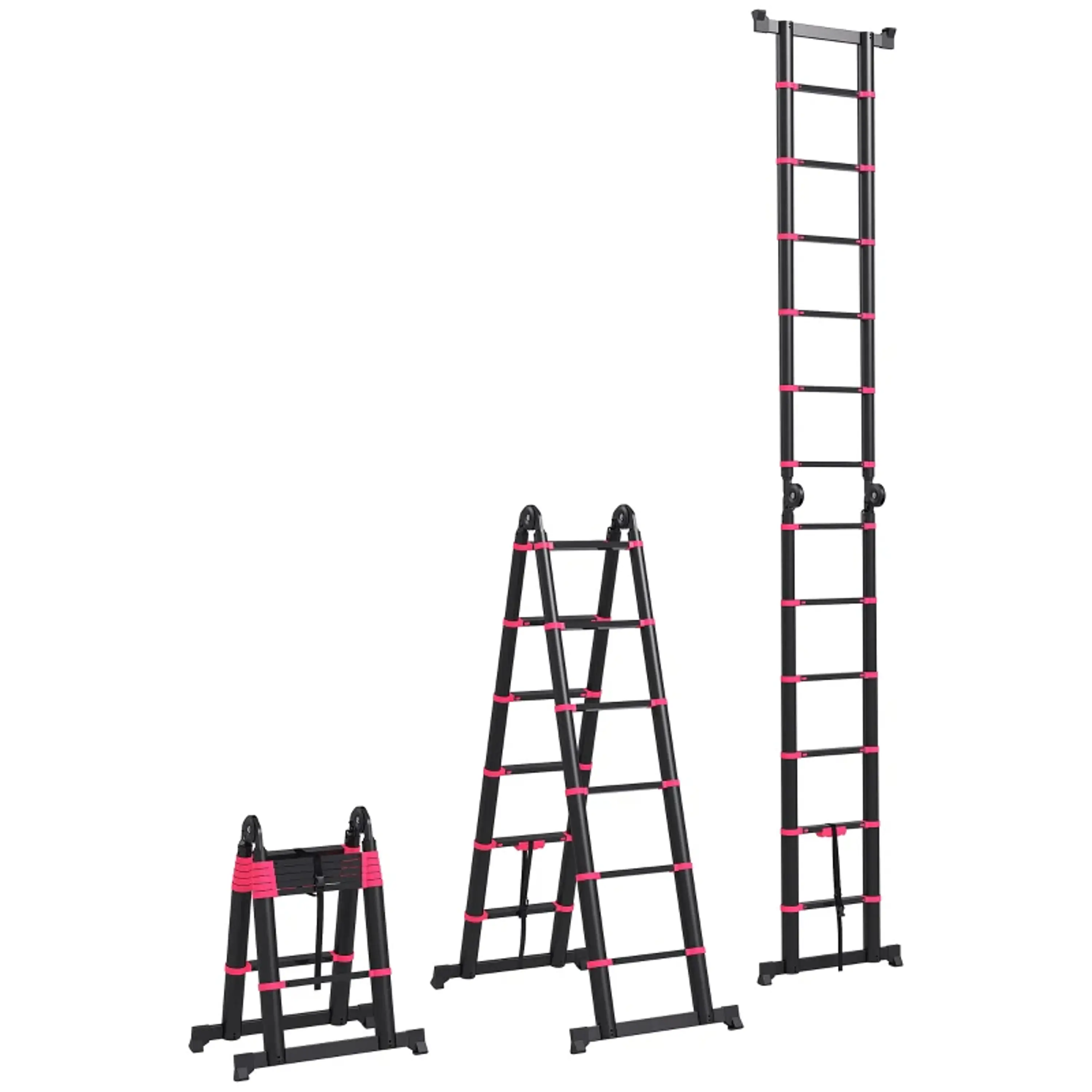  Escada Telescópica Retrátil - 12 Degraus 67,5x11x379 cm Preto e Vermelho 2