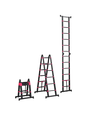  Escada Telescópica Retrátil - 12 Degraus 67,5x11x379 cm Preto e Vermelho