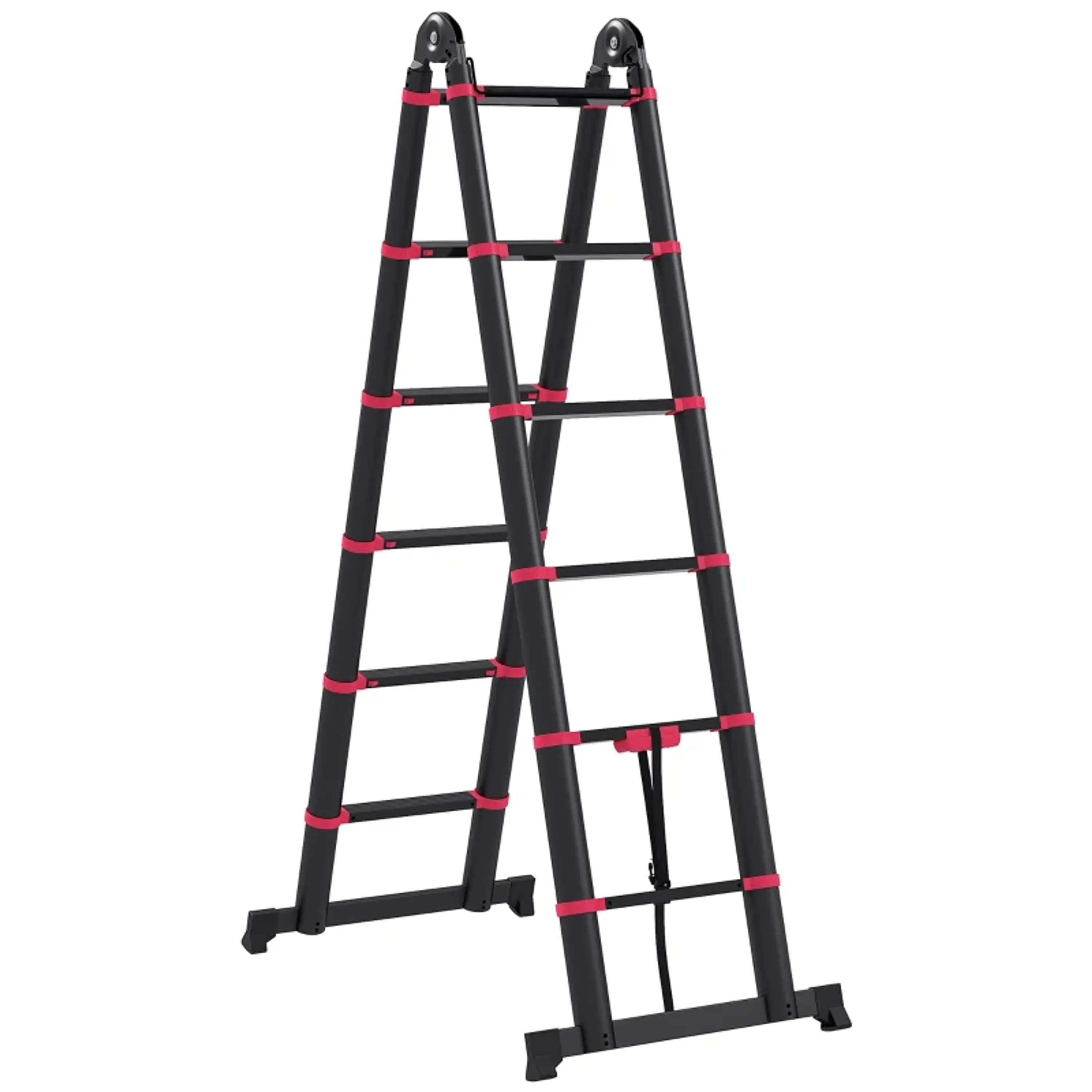 Escada Telescópica Retrátil - 12 Degraus 67,5x11x379 cm Preto e Vermelho 1
