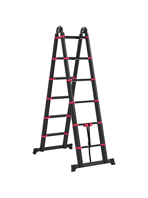  Escada Telescópica Retrátil - 12 Degraus 67,5x11x379 cm Preto e Vermelho
