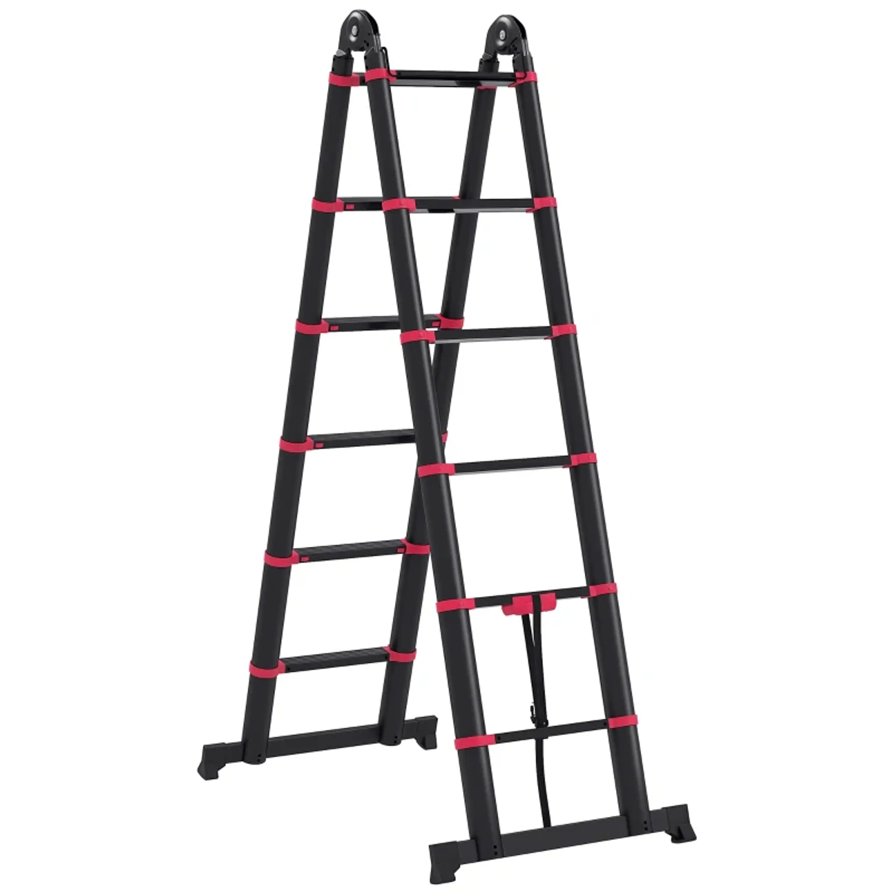  Escada Telescópica Retrátil - 12 Degraus 67,5x11x379 cm Preto e Vermelho 5