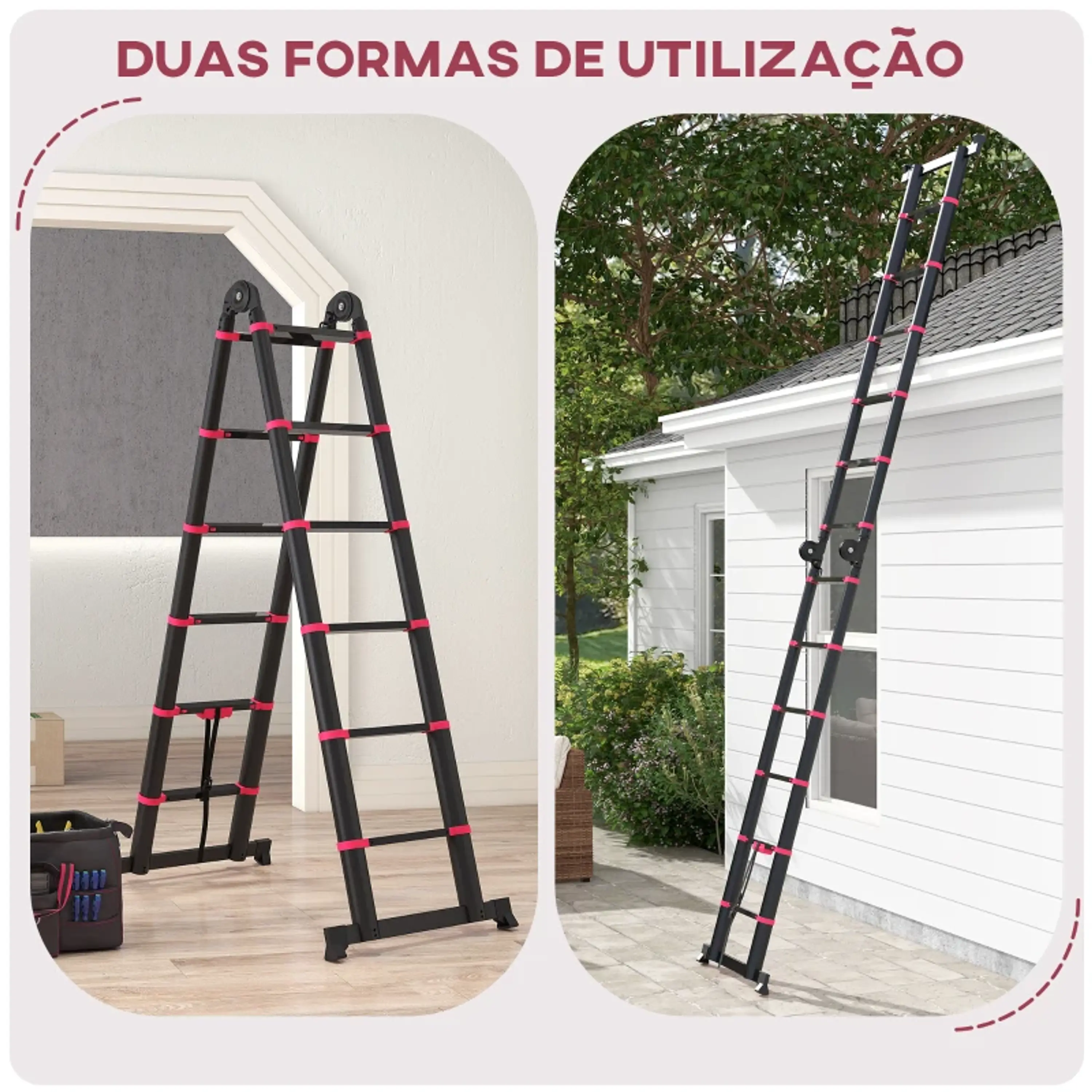  Escada Telescópica Retrátil - 12 Degraus 67,5x11x379 cm Preto e Vermelho 7