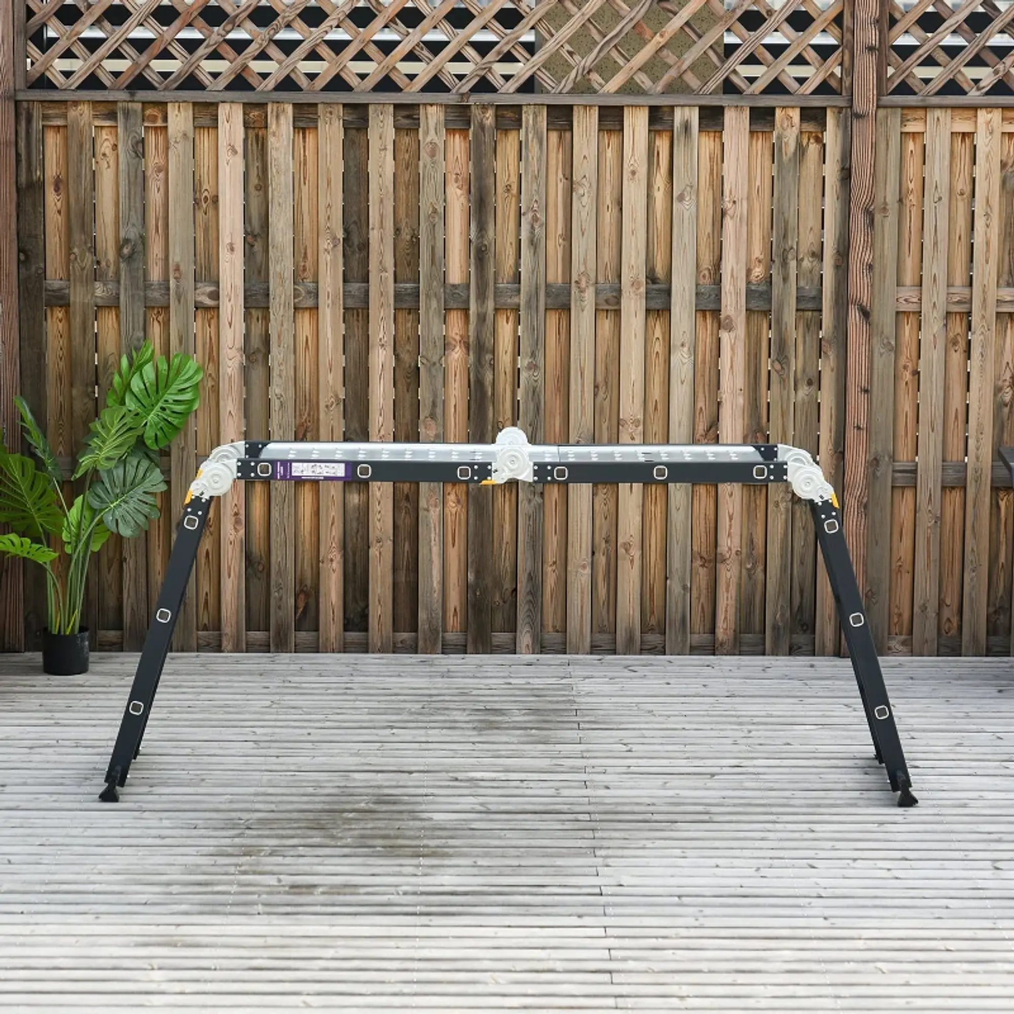 Escada multiuso dobrável 5 em 1 com 2 placas de alumínio 70x61x11 cm Preto 7