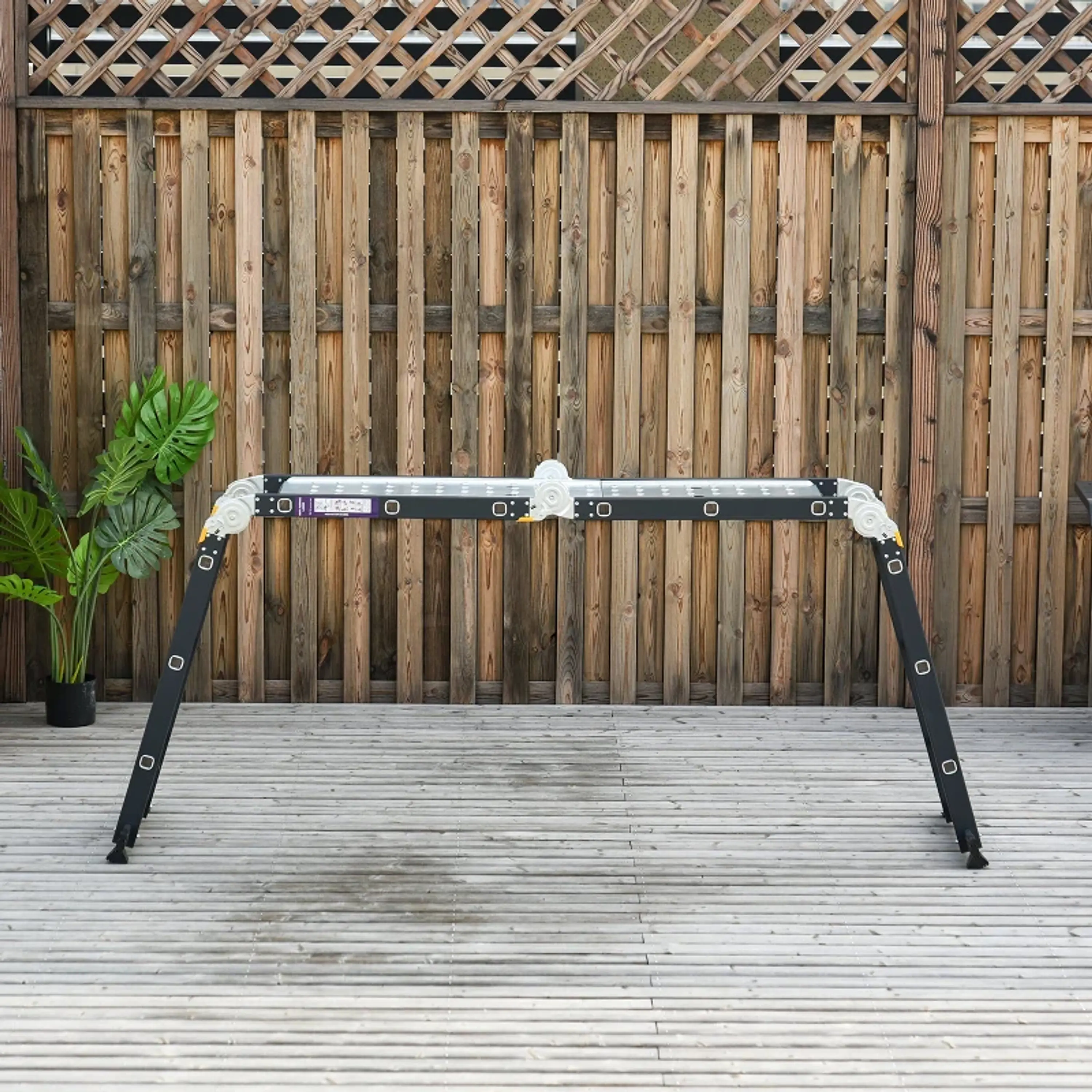 Escada multiuso dobrável 5 em 1 com 2 placas de alumínio 70x61x11 cm Preto 7