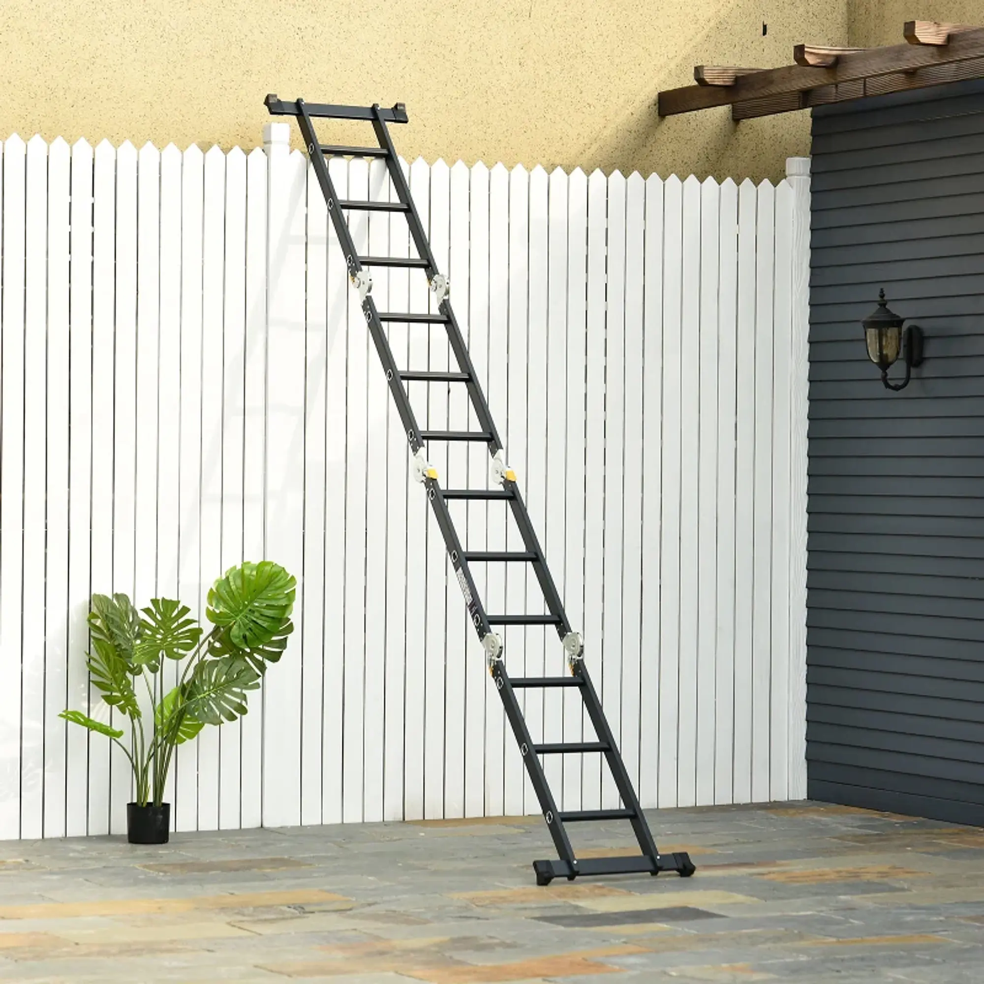 Escada multiuso dobrável 5 em 1 com 2 placas de alumínio 70x61x11 cm Preto 8