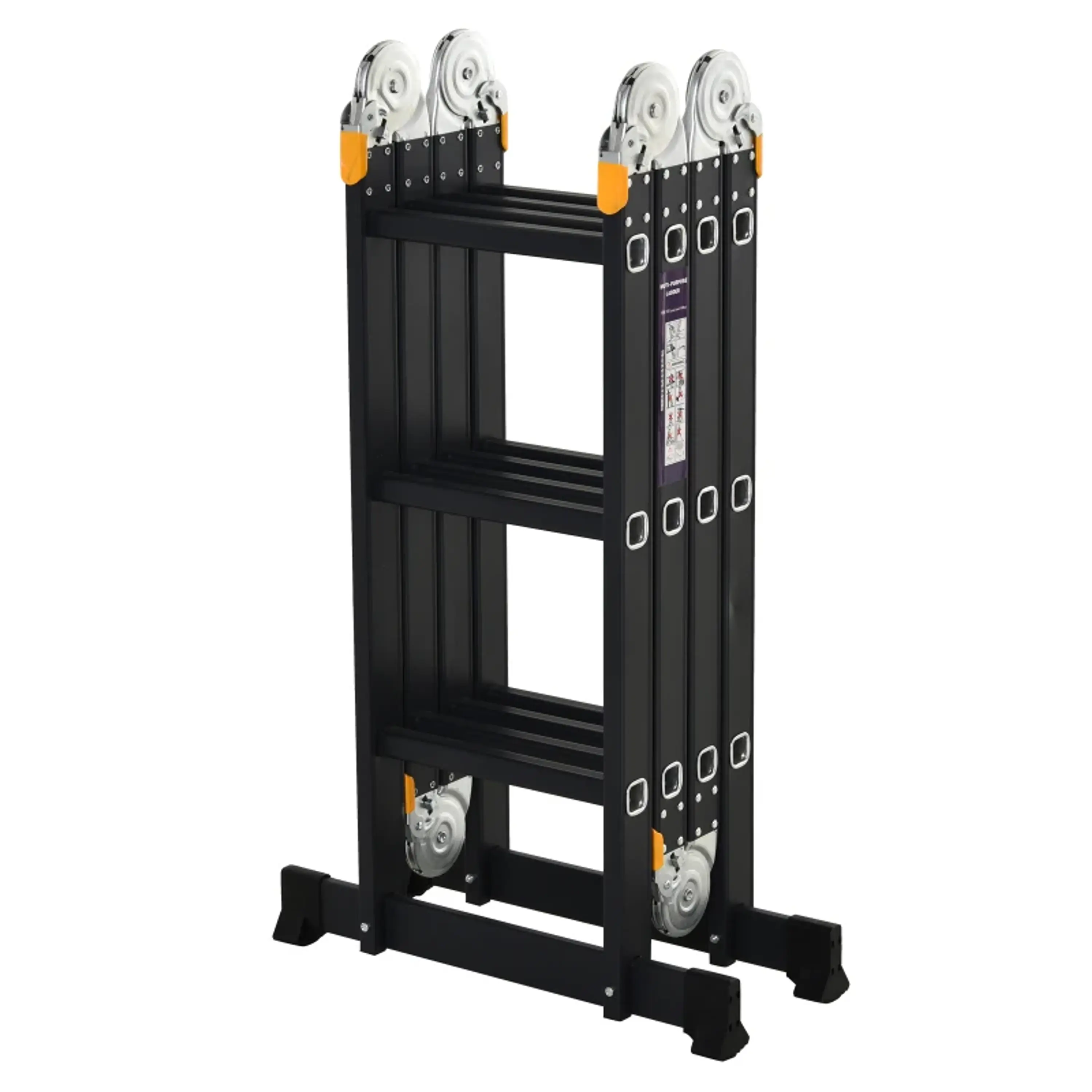 Escada multiuso dobrável 5 em 1 com 2 placas de alumínio 70x61x11 cm Preto 11