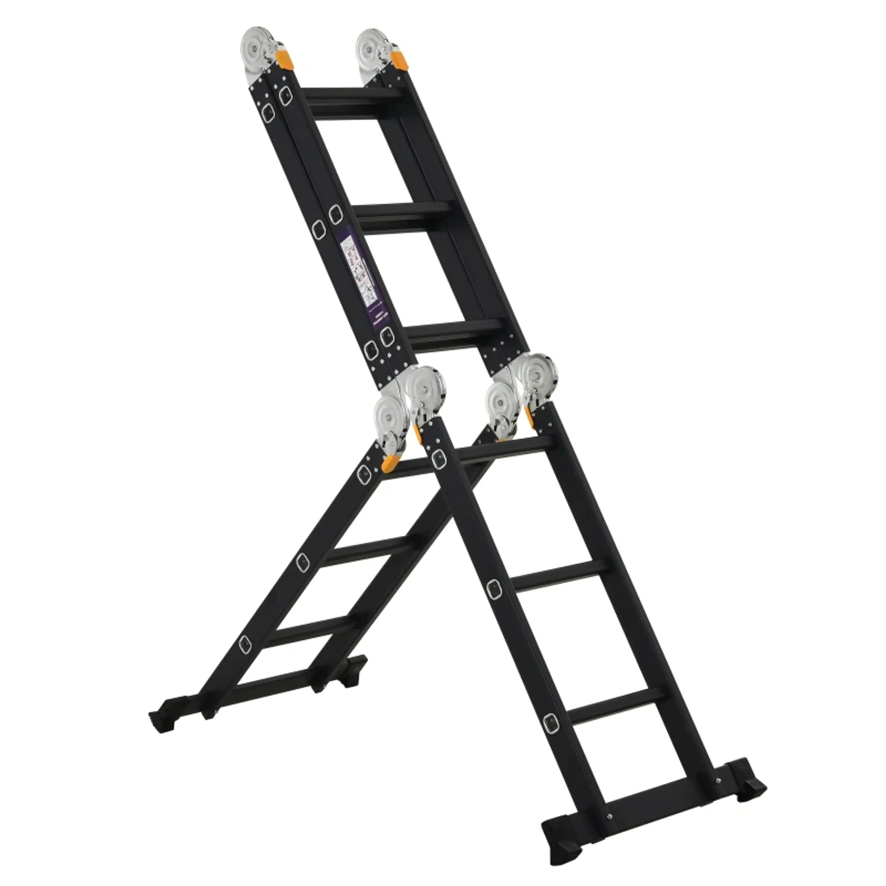 Escada multiuso dobrável 5 em 1 com 2 placas de alumínio 70x61x11 cm Preto 12