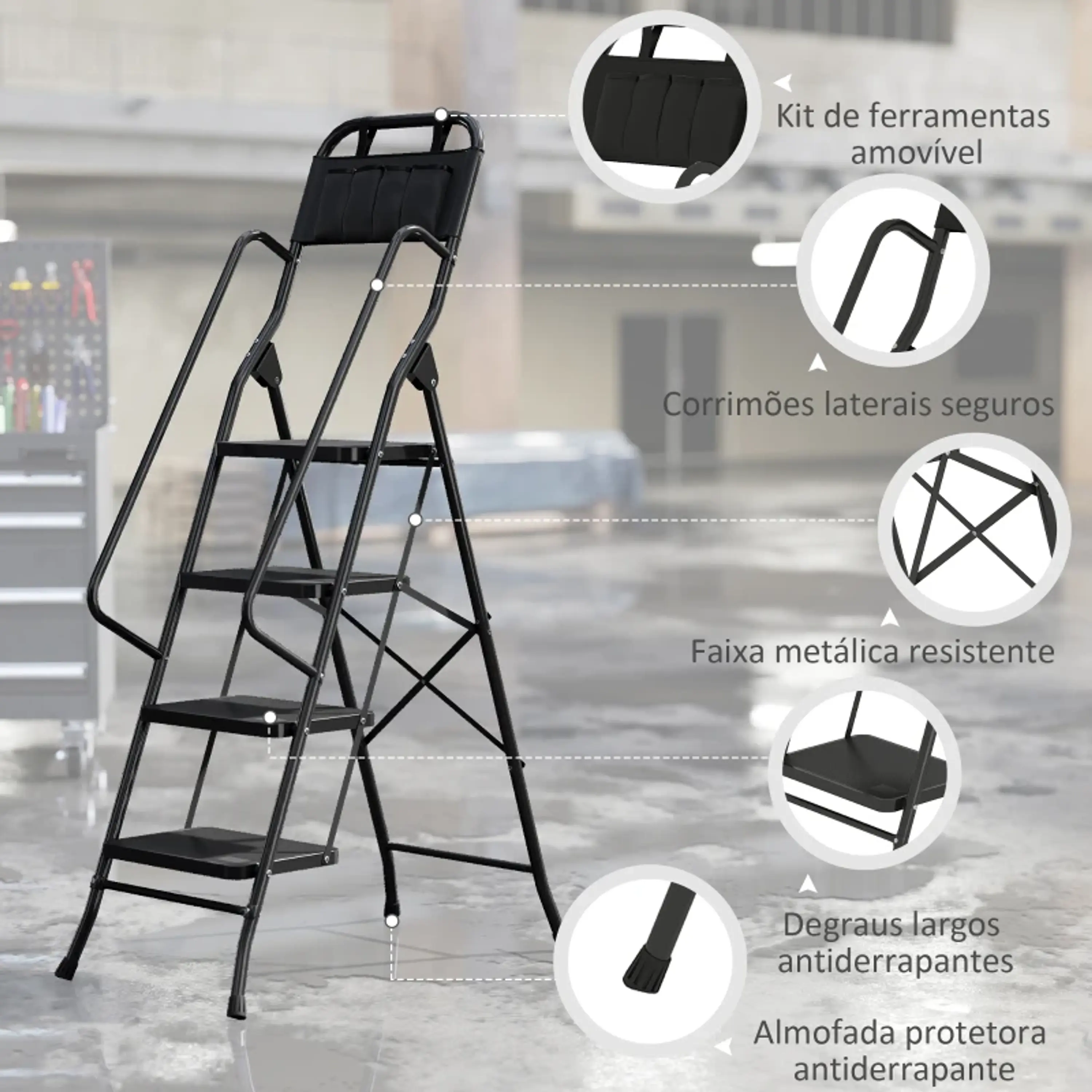 Escada Dobrável com 4 Degraus  50x83x157,5 cm Preto 10