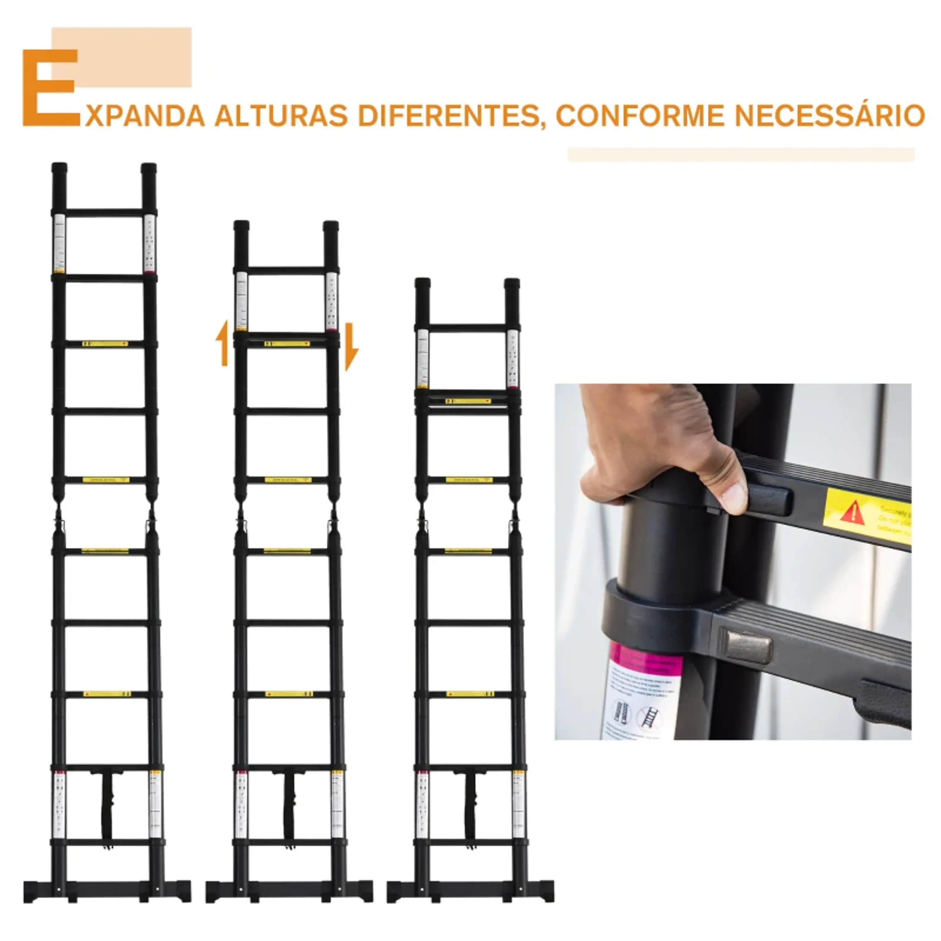 Escada Telescópica dobrável multiuso quadro em A 150kg Alumínio 320x67x7 cm 2