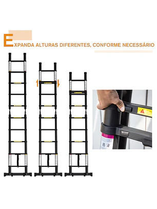 Escada Telescópica dobrável multiuso quadro em A 150kg Alumínio 320x67x7 cm