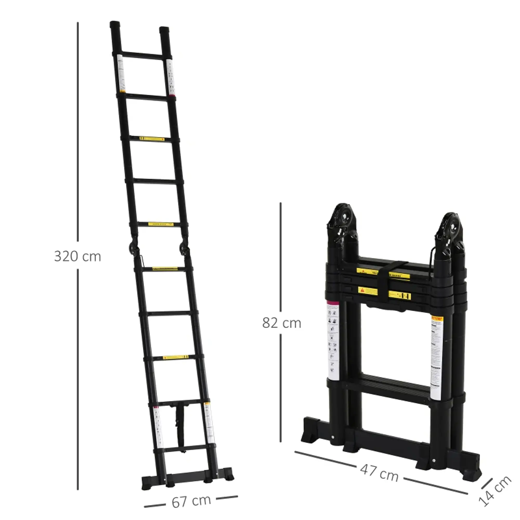Escada Telescópica dobrável multiuso quadro em A 150kg Alumínio 320x67x7 cm 3