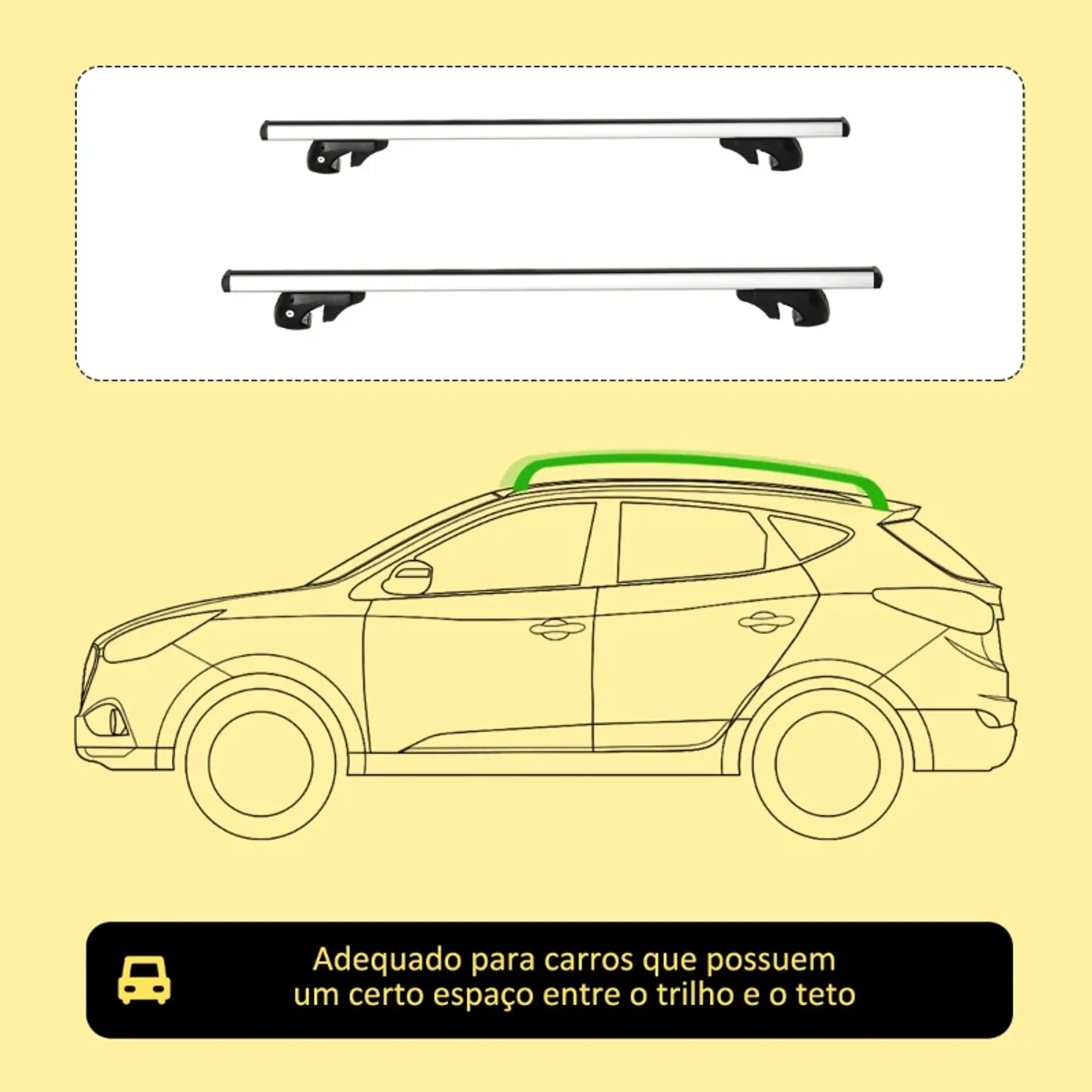 Barras de Tejadilho Universal para Carros Carris de Tejadilho com 123,5cm Trilho de Alumínio e Chave Carga 75kg Prata 4