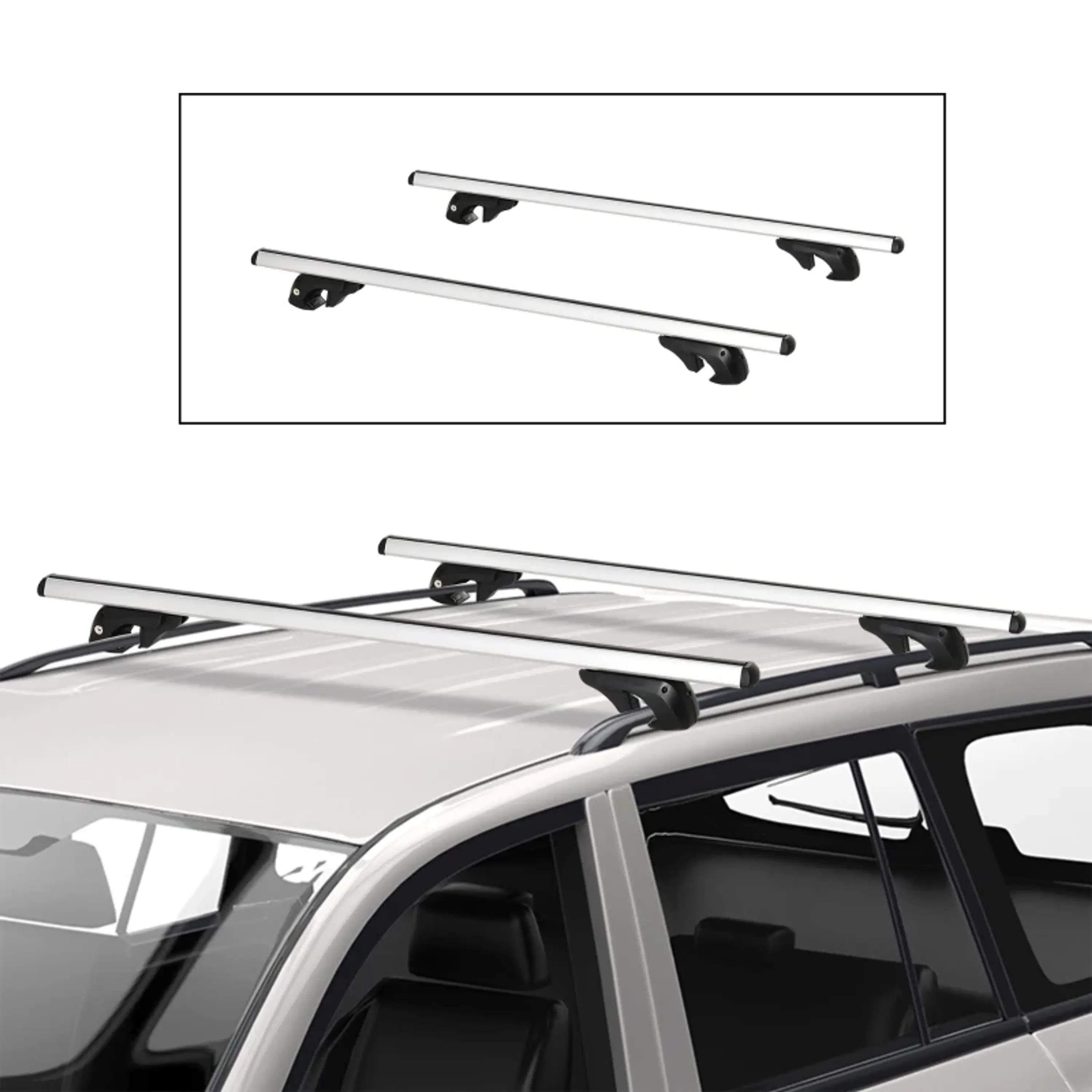 Barras de Tejadilho Universal para Carros Carris de Tejadilho com 123,5cm Trilho de Alumínio e Chave Carga 75kg Prata 1
