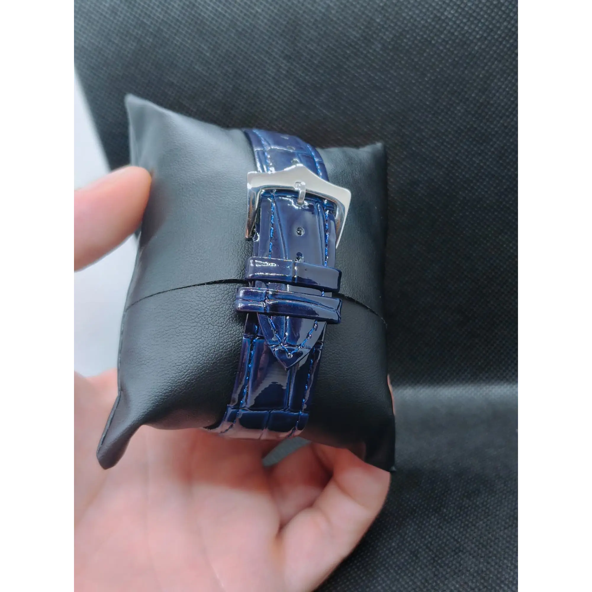 Relógio Quartz Masculino em Aço Inóxidável e Couro- Ouro Azul 4