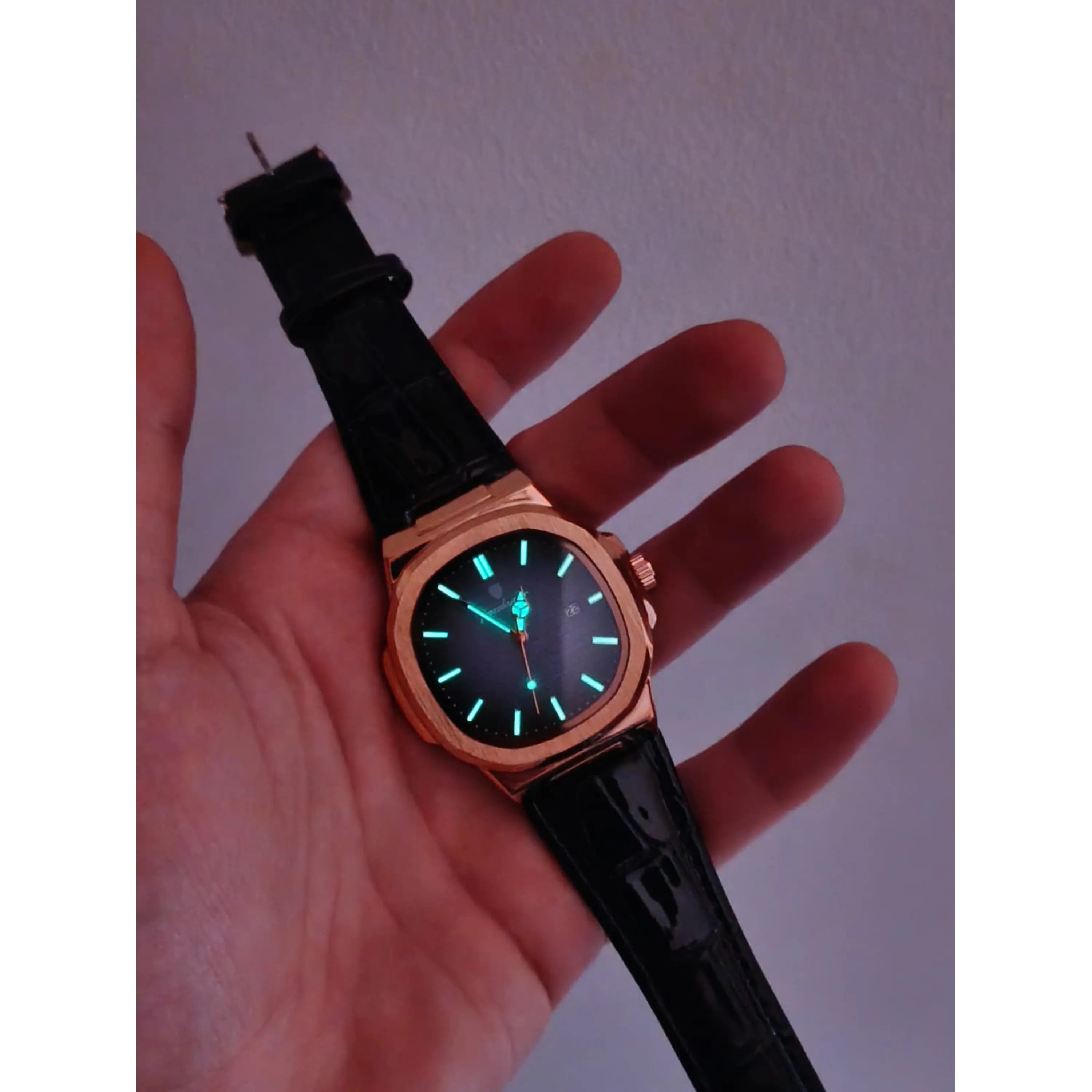 Relógio Quartz Masculino em Aço Inóxidável e Couro- Ouro Azul 9