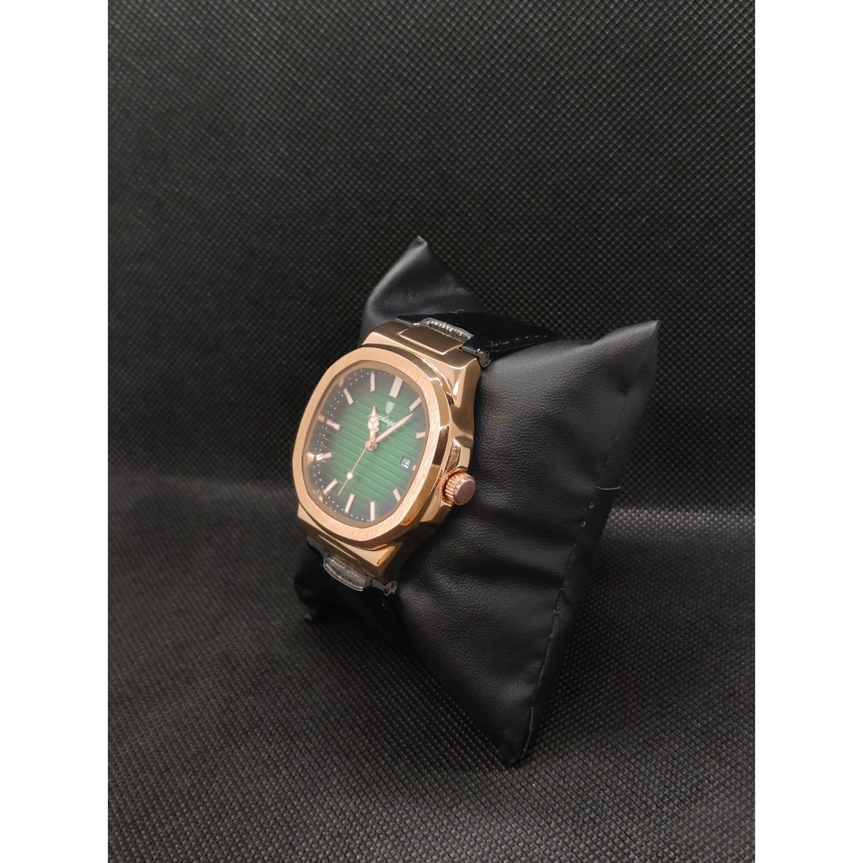 Relógio Quartz Masculino em Aço Inóxidável e Couro - Gold Green 7