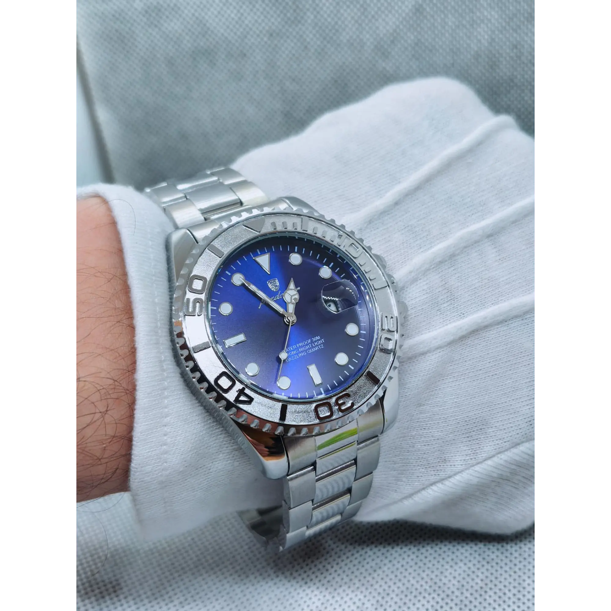 Relógio Quartz Masculino em Aço Inóxidável - Azul Prateado 1