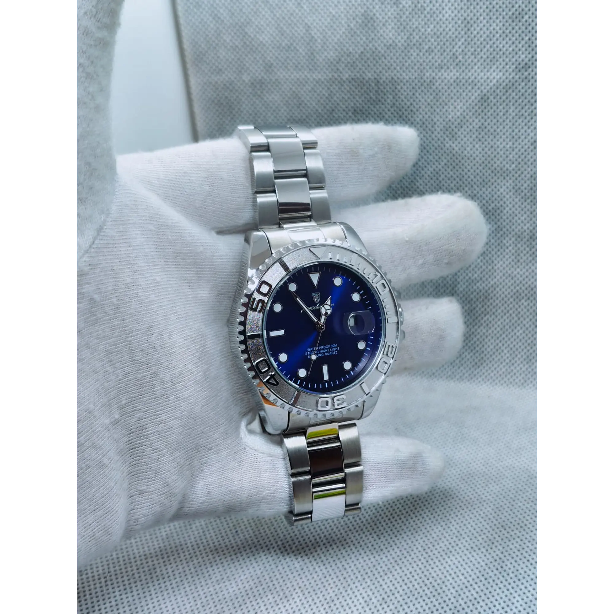 Relógio Quartz Masculino em Aço Inóxidável - Azul Prateado 8