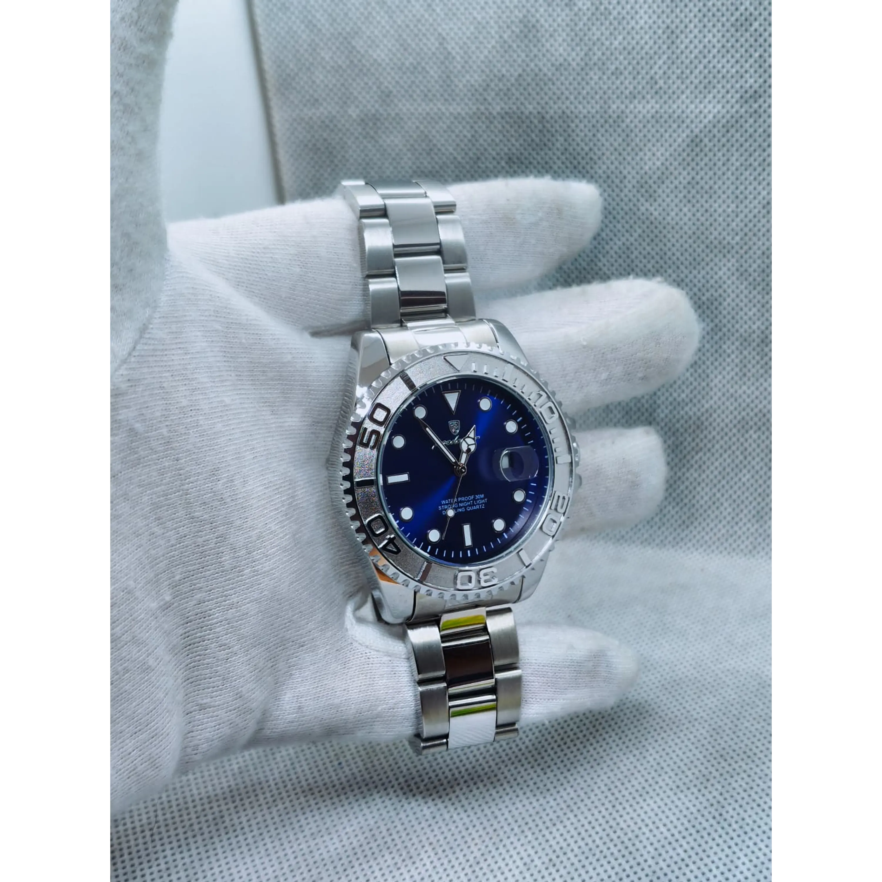 Relógio Quartz Masculino em Aço Inóxidável - Azul Prateado 8