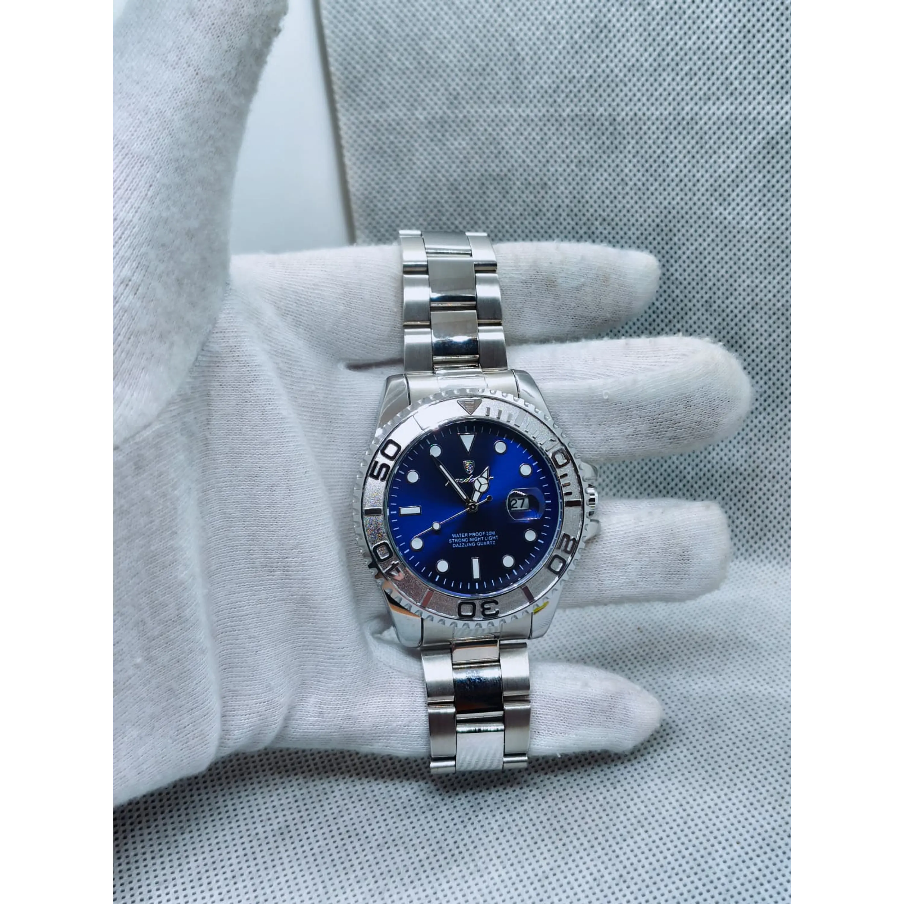 Relógio Quartz Masculino em Aço Inóxidável - Azul Prateado 9