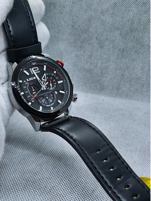 Relógio Quartz Masculino em Aço Inóxidável e Couro - Vintage Motard
