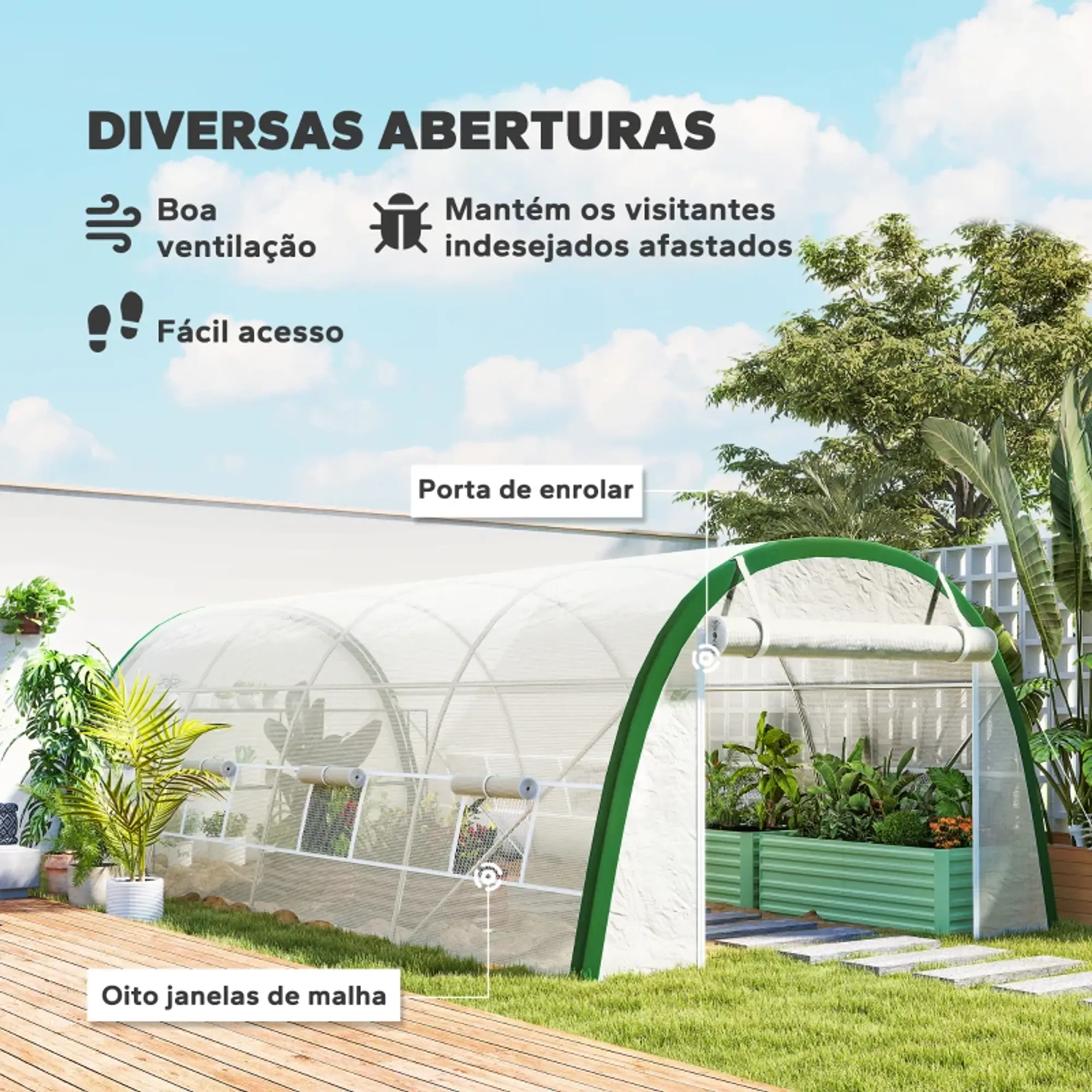 Estufa de Exterior 6x3x2 mPE 140g/m² Estrutura em Aço Branco 3