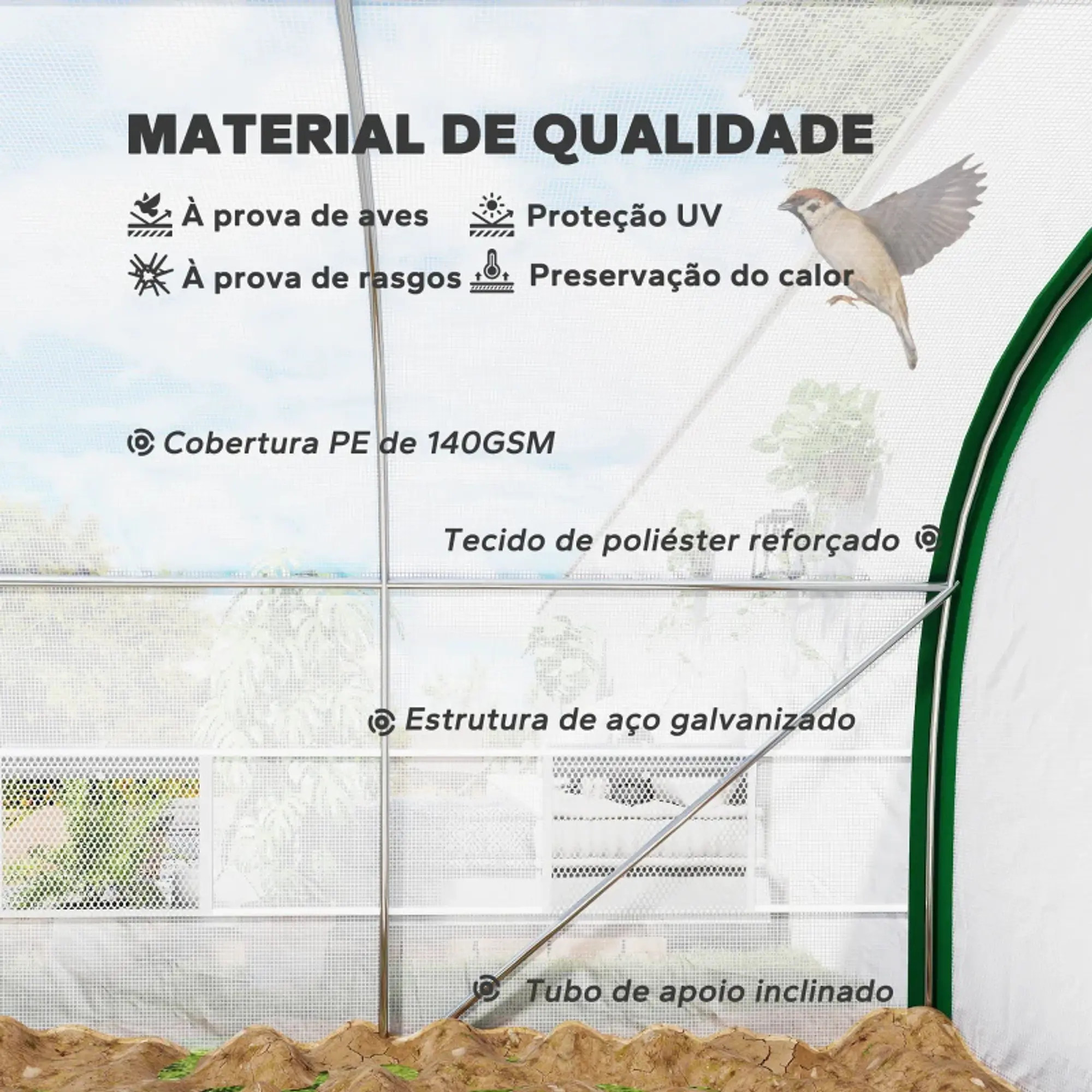 Estufa de Exterior 6x3x2 mPE 140g/m² Estrutura em Aço Branco 5