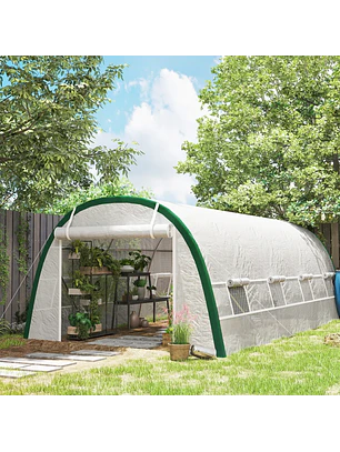 Estufa de Exterior 6x3x2 mPE 140g/m² Estrutura em Aço Branco