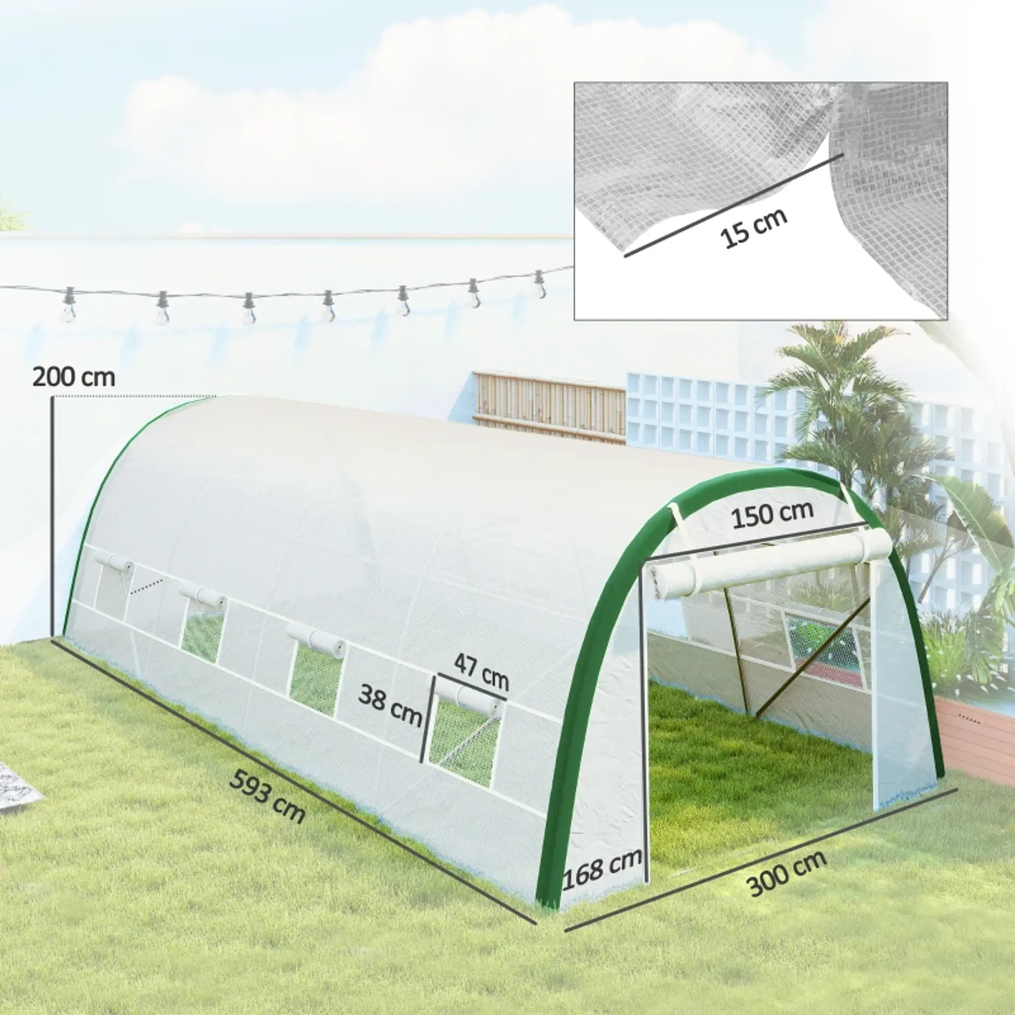 Estufa de Exterior 6x3x2 mPE 140g/m² Estrutura em Aço Branco 10