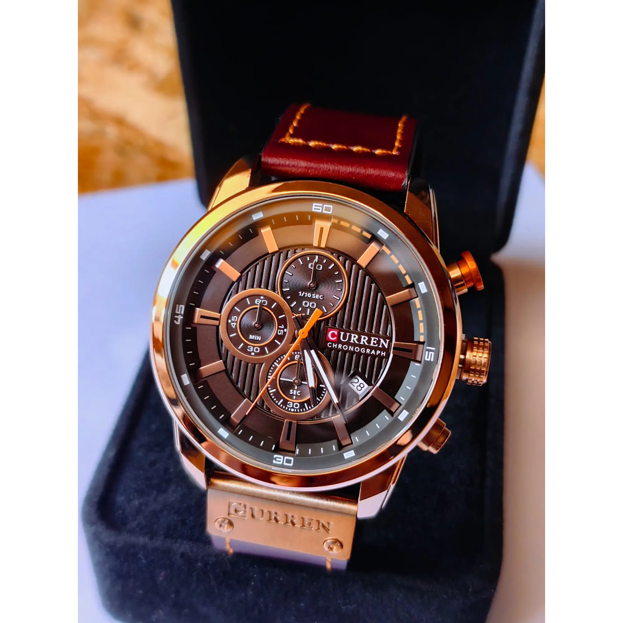 🍂 Relógio Cronómetro Vintage Rosa Gold de Aço e Couro  1