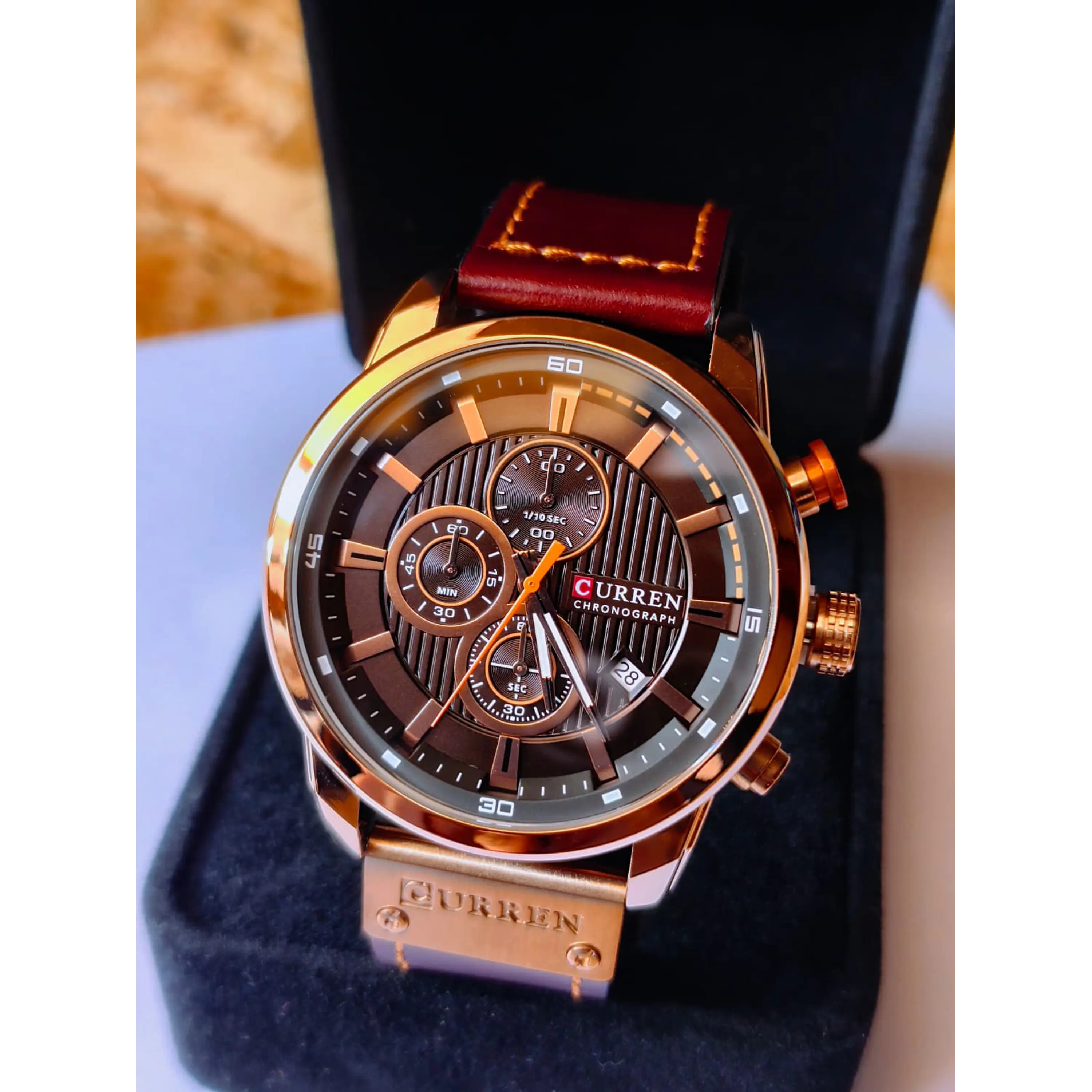 🍂 Relógio Cronómetro Vintage Rosa Gold de Aço e Couro  1