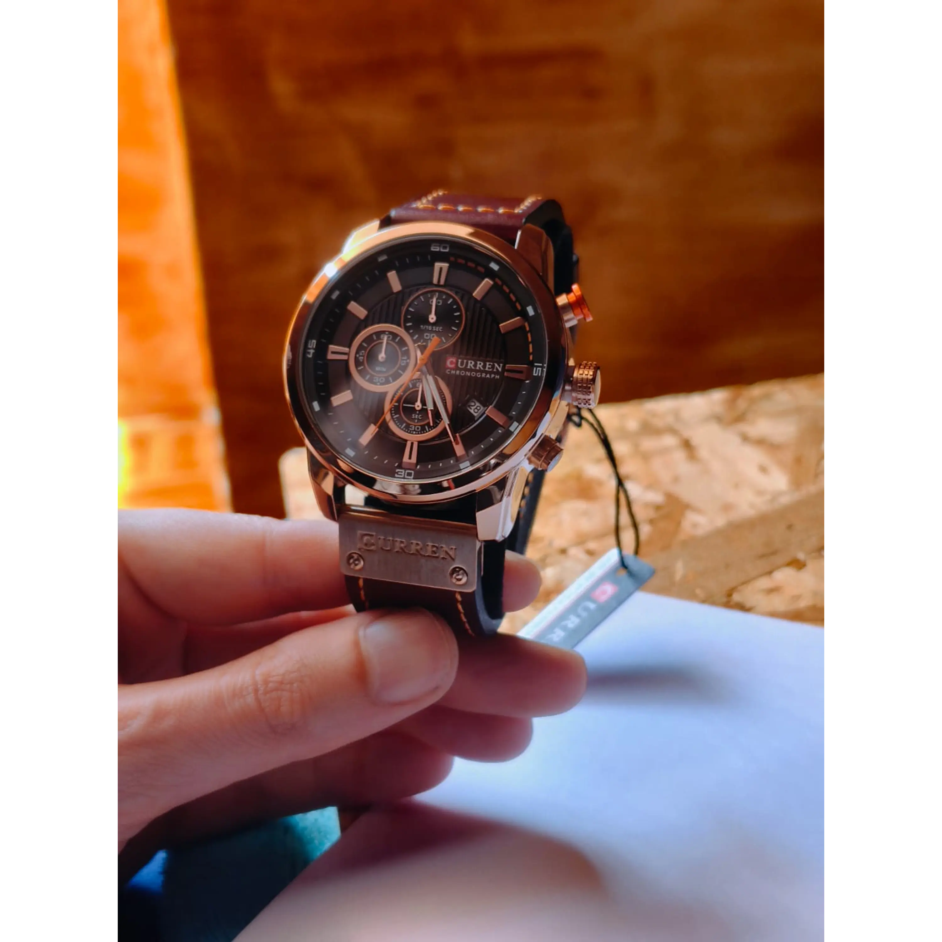 🍂 Relógio Cronómetro Vintage Rosa Gold de Aço e Couro  4