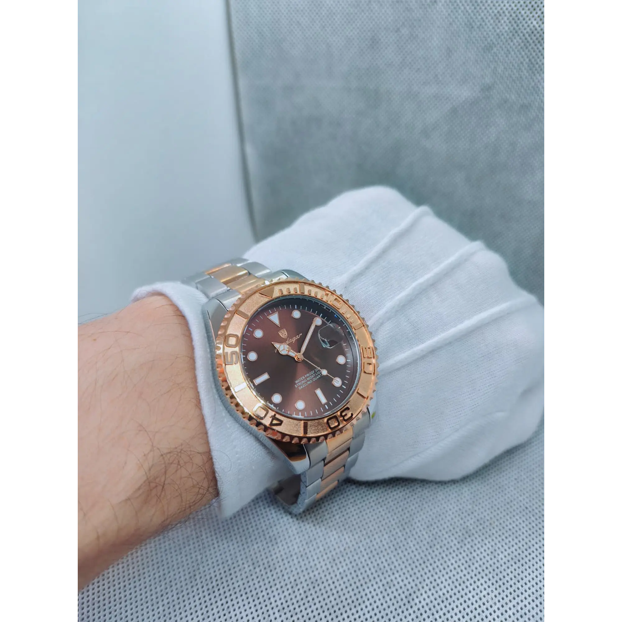Relógio em aço inoxidável à Prova de água - Silver GOLD Brown 4