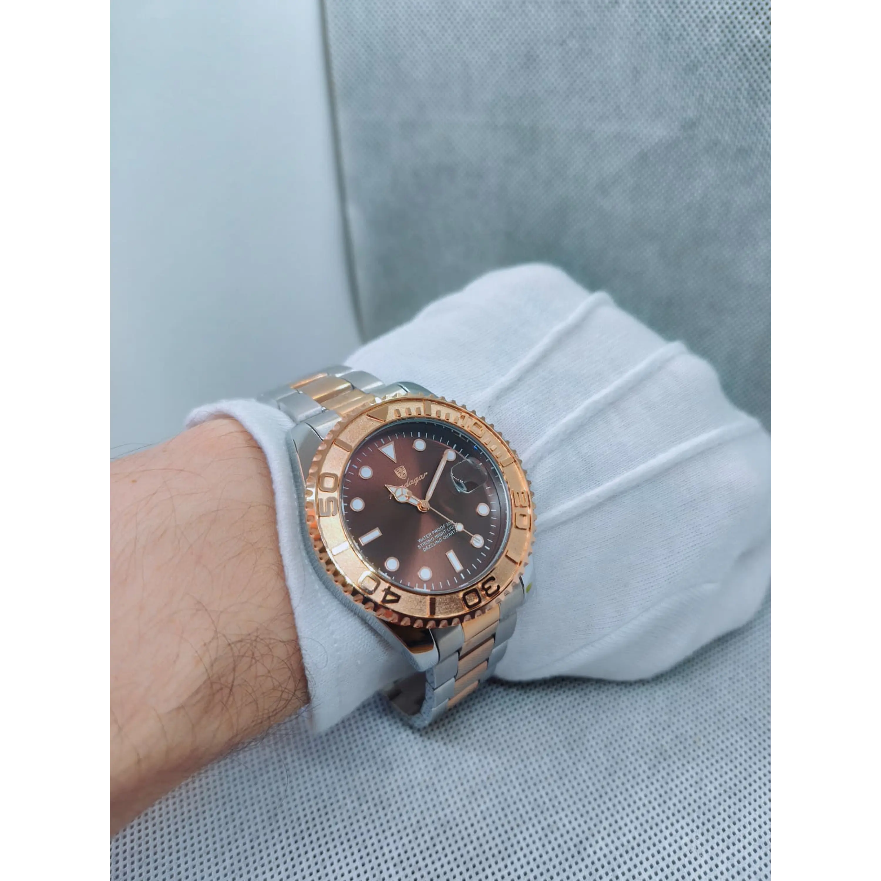 Relógio em aço inoxidável à Prova de água - Silver GOLD Brown 4